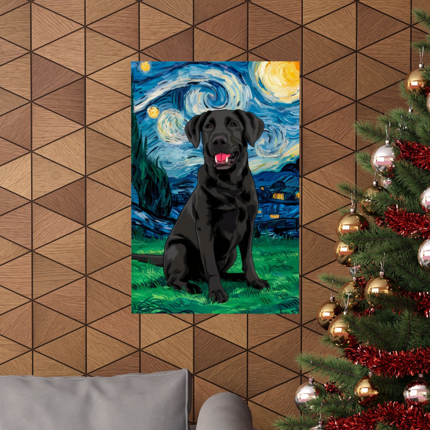 Cute Labrador Van Gogh Starry Night Matte Vertical Posters