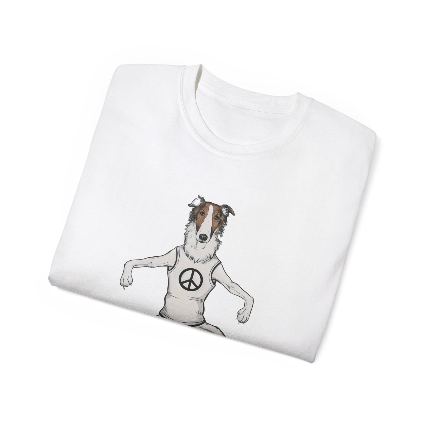 Cute Funny Cartoon Borzo Practising Yoga Organic T-Shirt