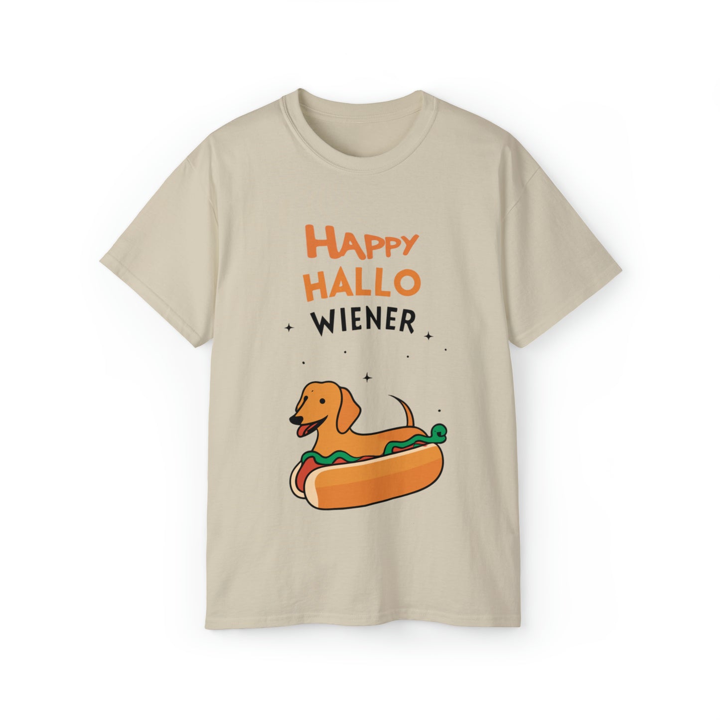 Cute Funny Happy Hallowiener Unisex Organic T-Shirt