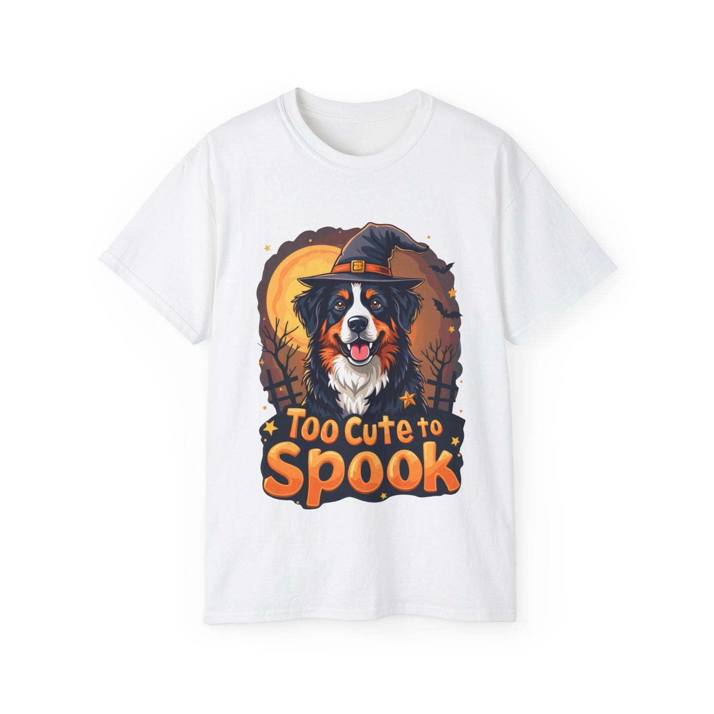 Dog Cartoon Too Cute to Spook Halloween Unisex Organic T-Shirt