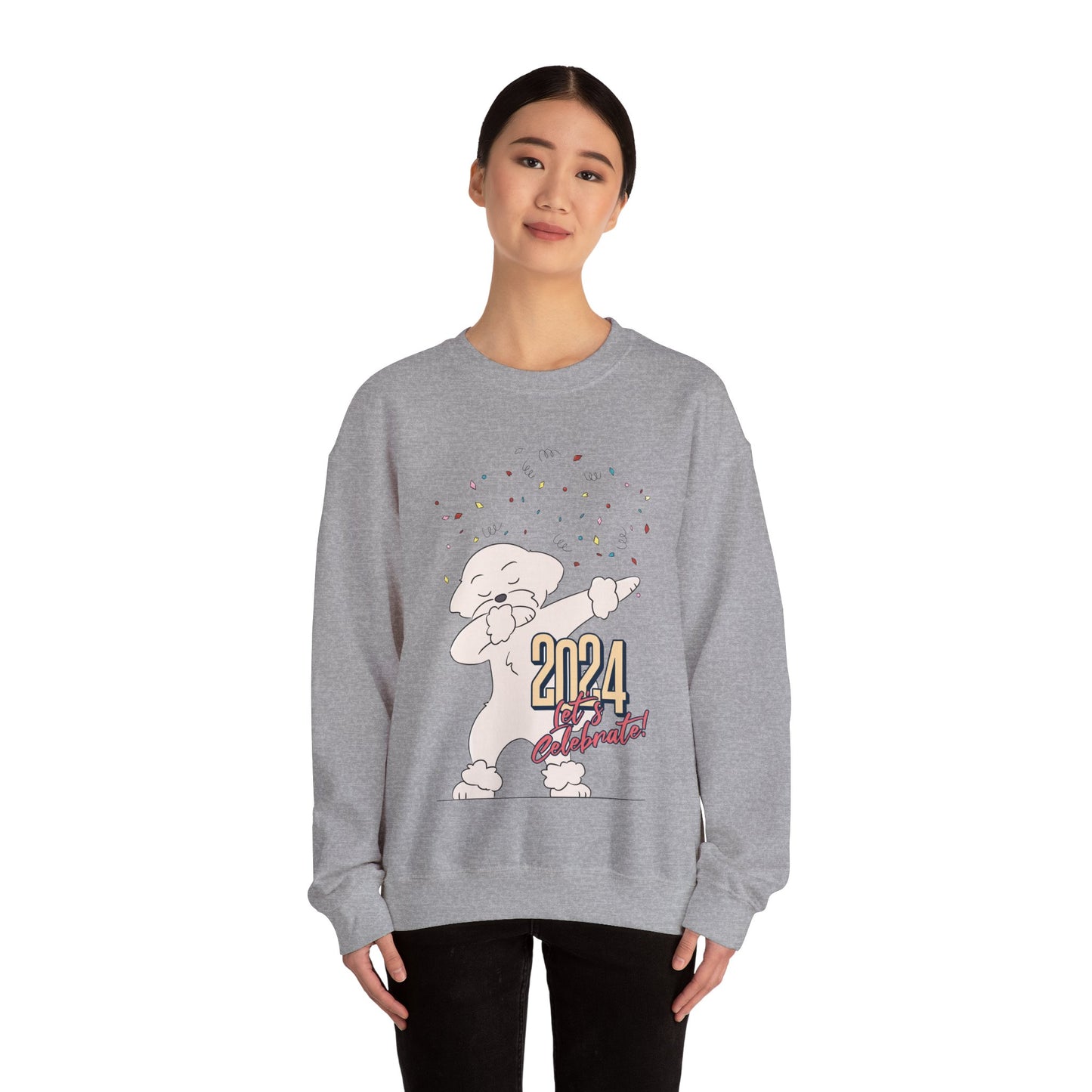 Cheeky Bichon Cute Let's Celebrate 2024 Unisex Crewneck Sweatshirt