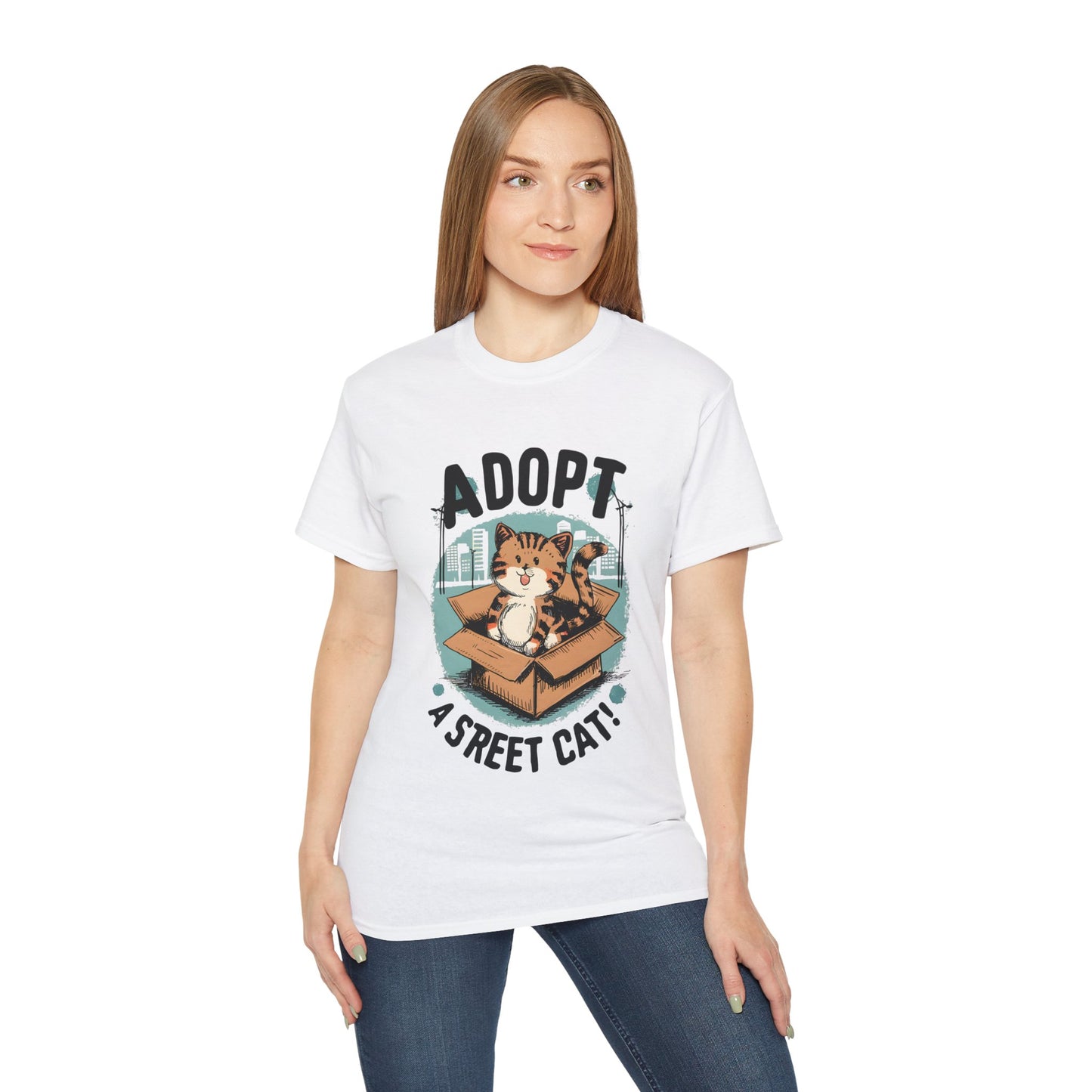 Cute Cat Cartoon Adopt a Street Cat Unisex Organic T-Shirt