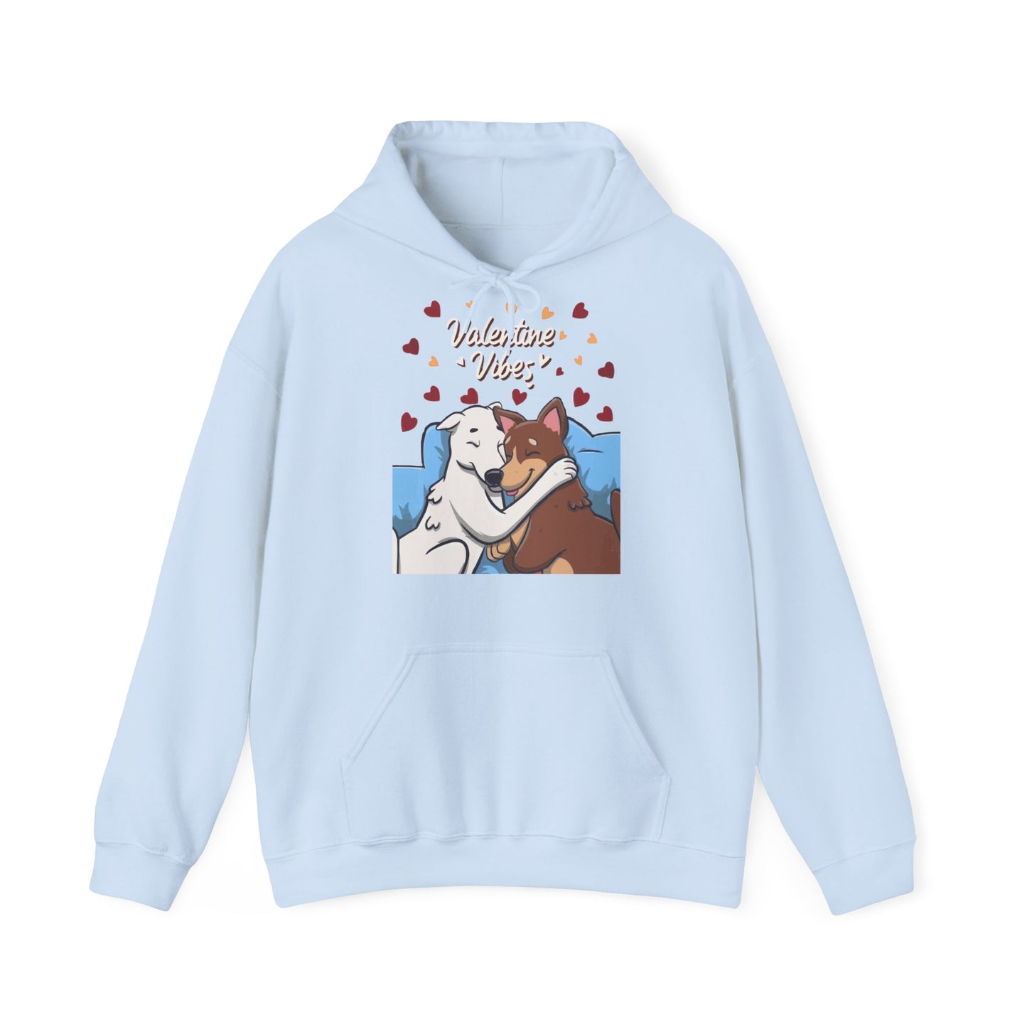 Cute Dog Cartoon Valentine Vibes Unisex Hooded Sweatshirt