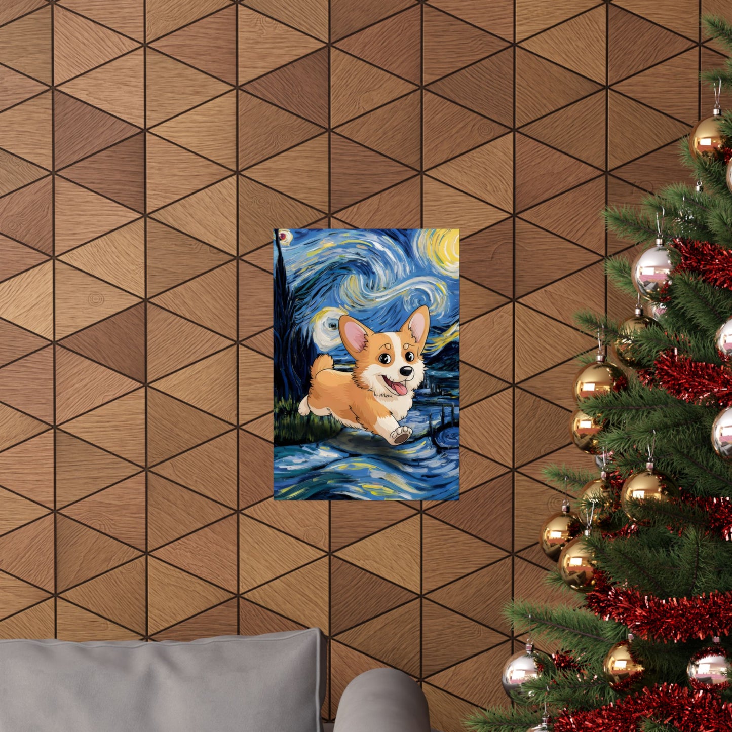 Cute Corgi Van Gogh Starry Night Matte Vertical Posters