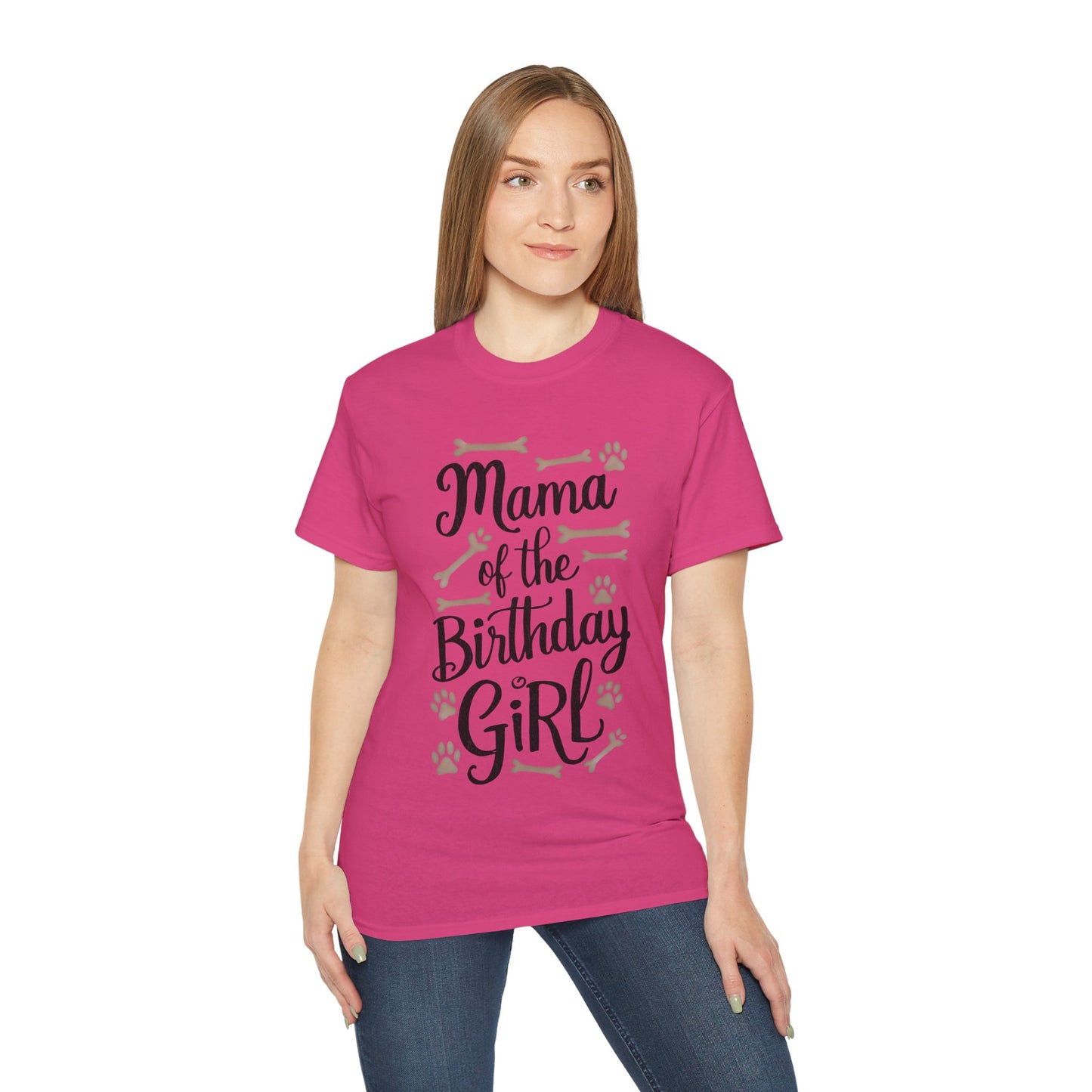 Cute Mama of the Birthday Girl Paw Print Organic T-Shirt