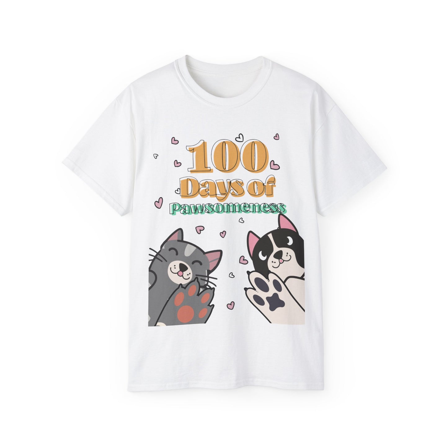 Cute Funny 100 Days of Pawsomeness Pet Lover Unisex Organic T-Shirt