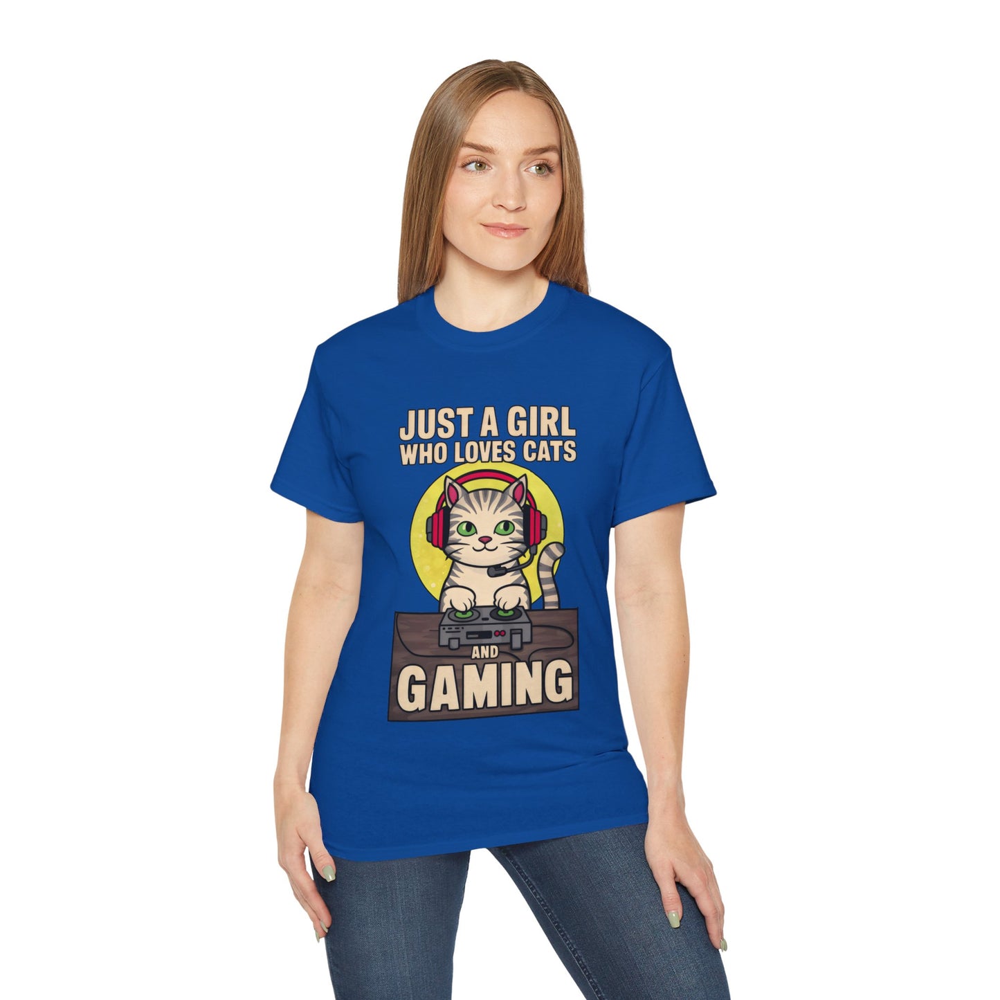 Cute Cartoon Just a Girl Who Loves Cats and Gaming Meme Organic T-Shirt