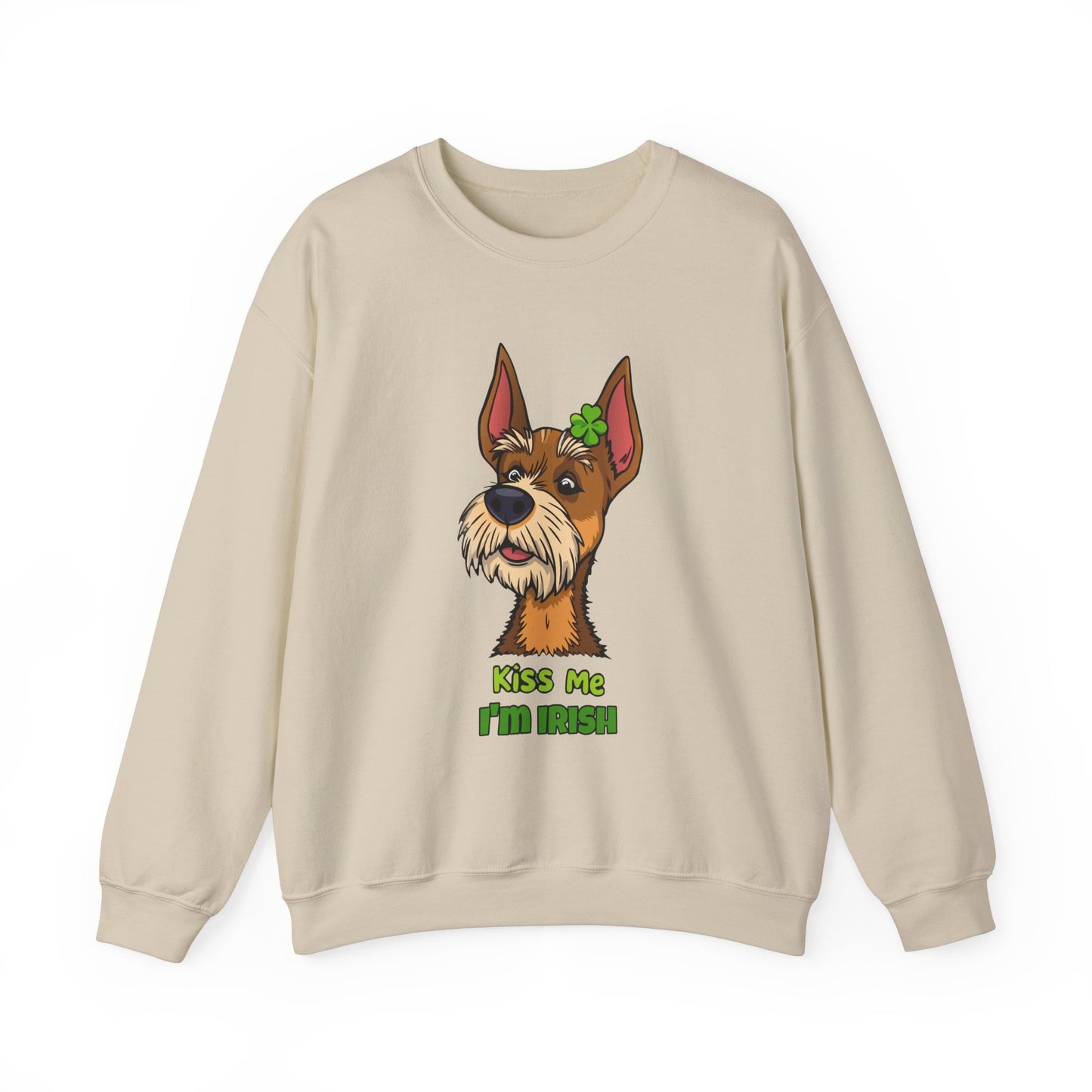 Cute Dog Cartoon Irish Terrier Kiss Me I'm Irish Meme Crewneck Sweatshirt