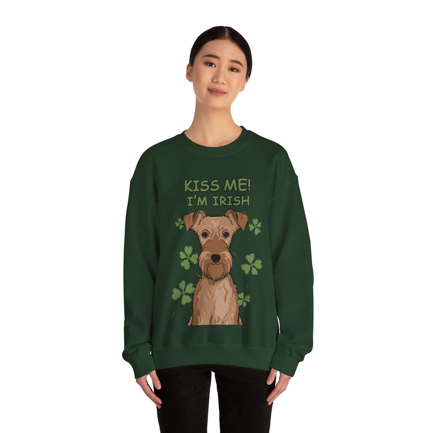 Cute Dog Cartoon St Patrick's Day Irish Terrier Crewneck Sweatshirt