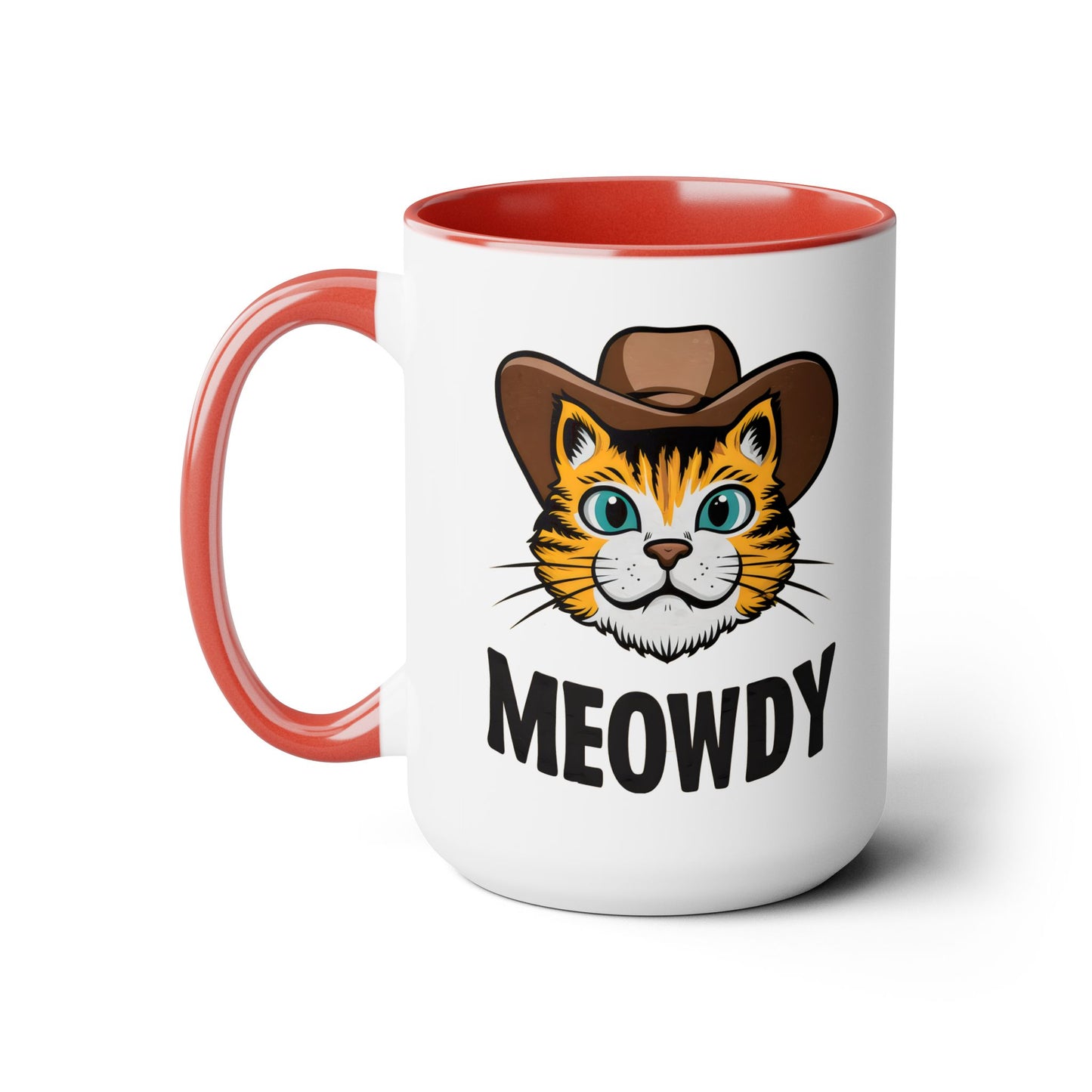 Cute Funny Cat Cartoon Meowdy Meme Two-Tone Coffee Mugs, 15oz