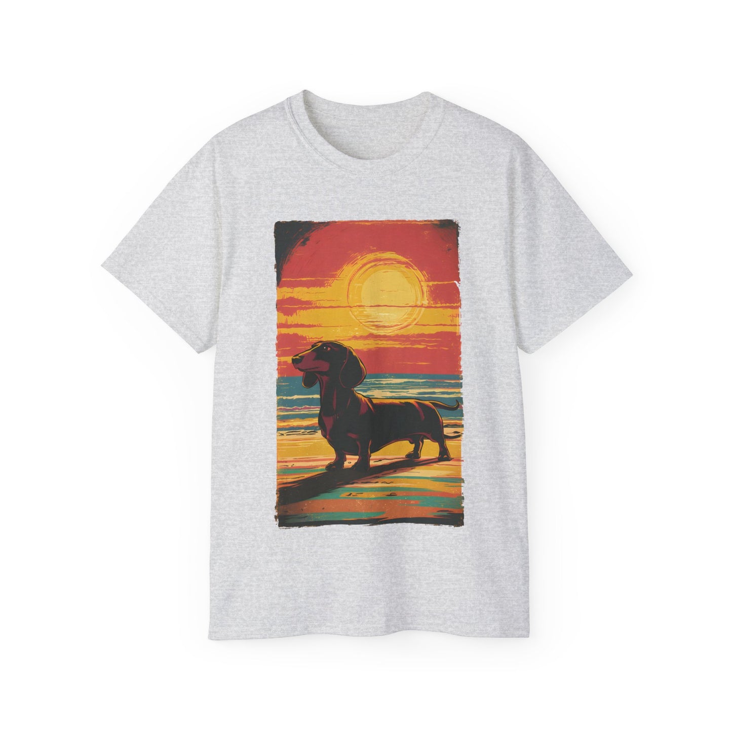 Vintage Dachshund Lover 60s 70s Retro Vintage Sunset Unisex Organic T-Shirt