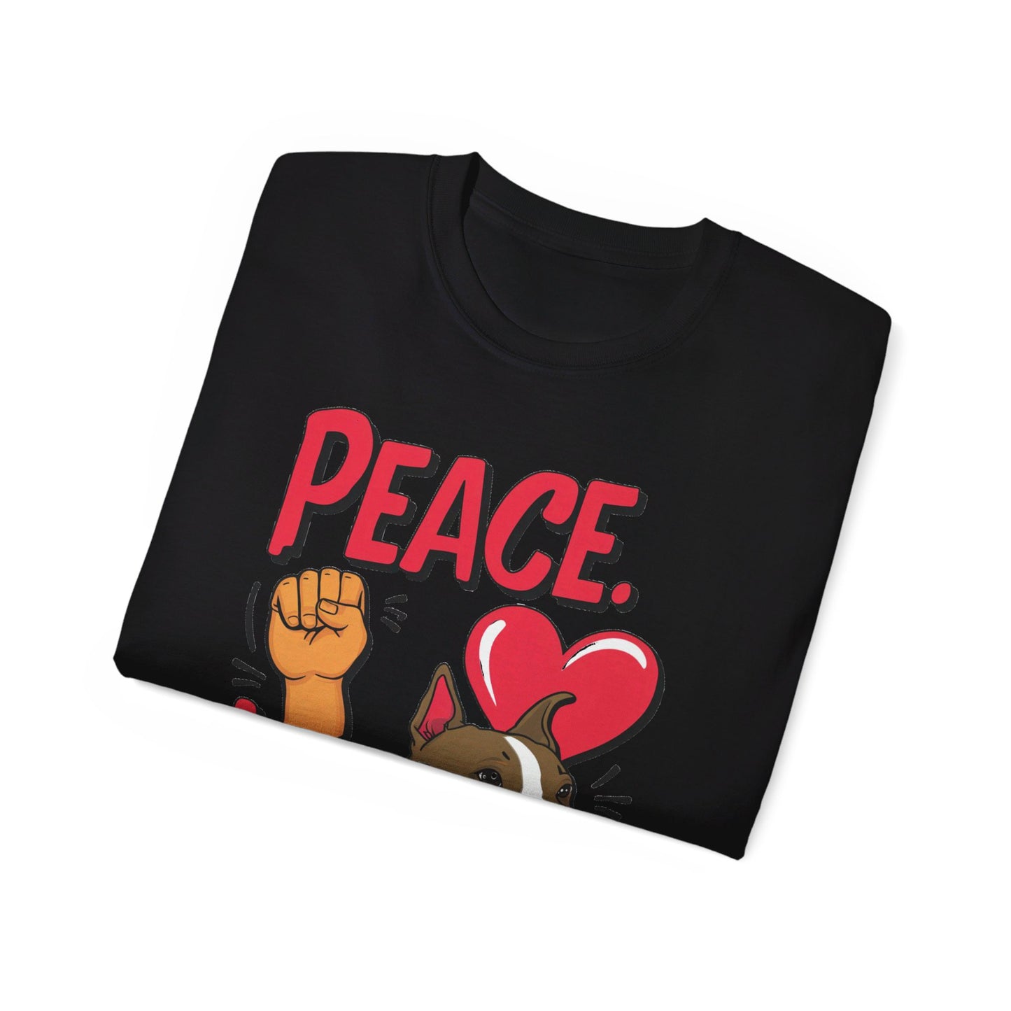 Cute Dog Cartoon Peace Love Pitties Unisex Organic T-Shirt