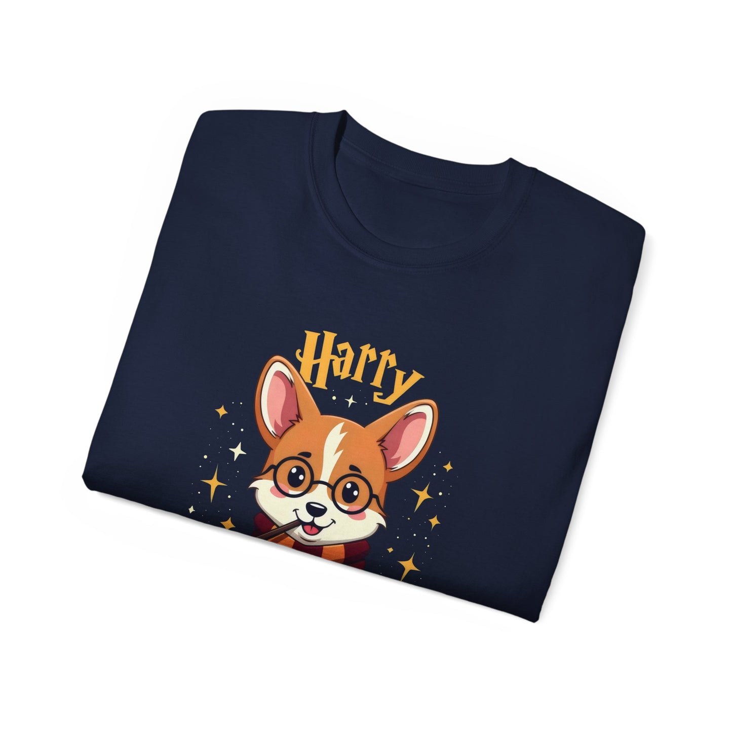 Cute Dog Cartoon Harry Pawter Corgi Unisex Organic T-Shirt