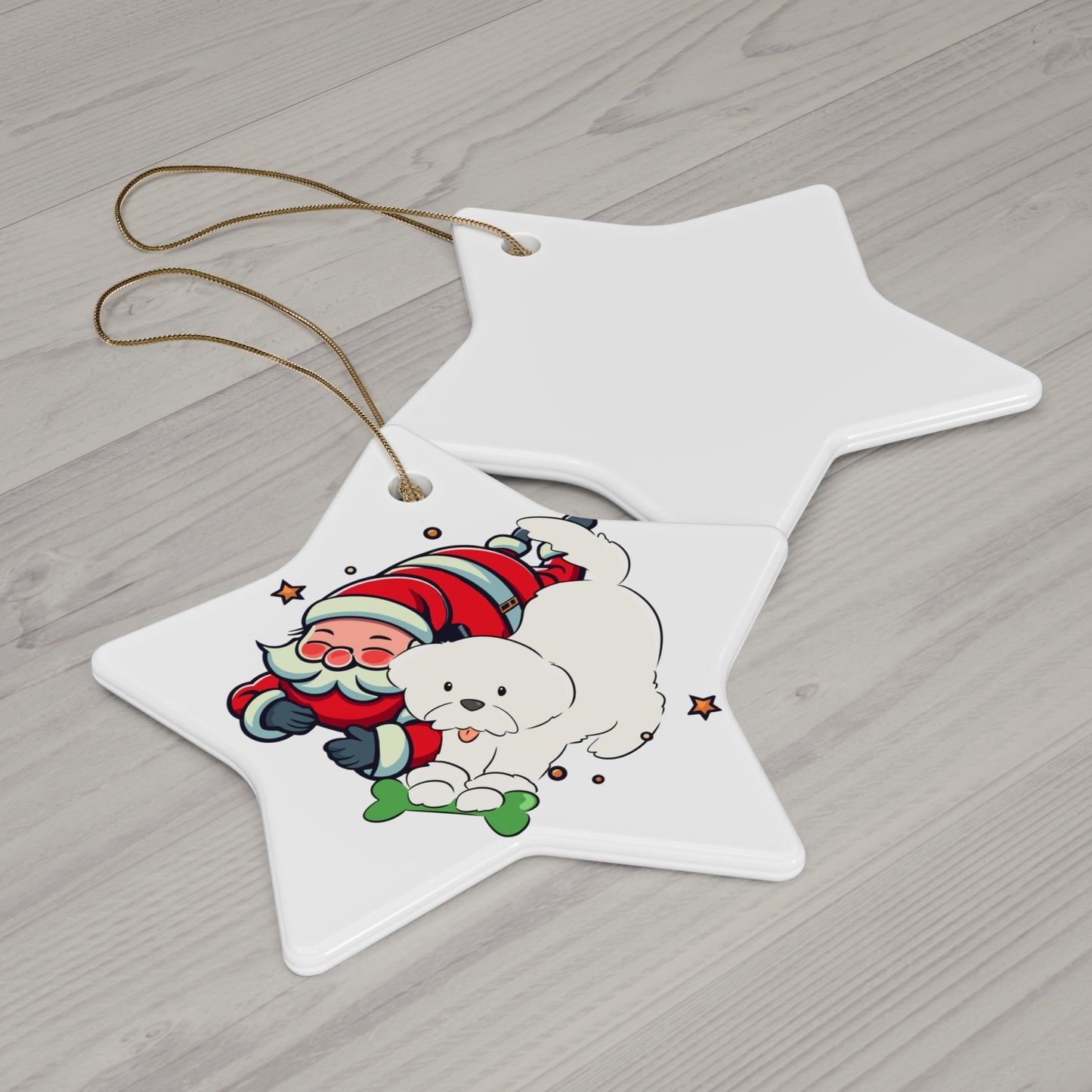 Cheeky Bichon Christmas Ceramic Ornament, 4 Shapes