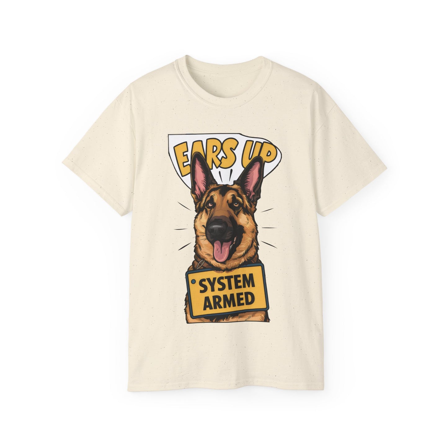 Cute Dog Cartoon Ears Up System Armed Meme Unisex Organic T-Shirt