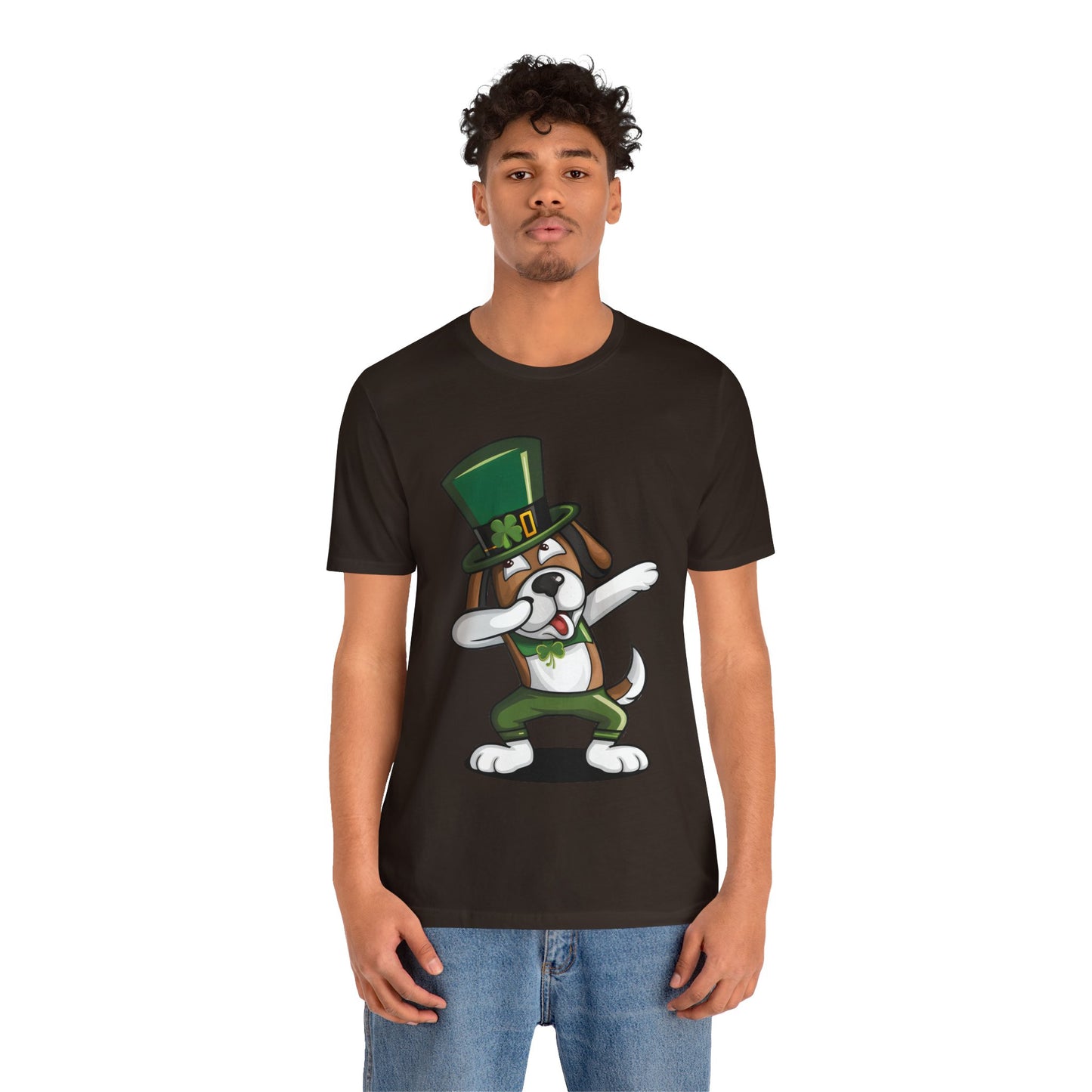 Cute Cartoon St Patrick's Day Dog Dabbing Unisex Jersey Short Sleeve Tee