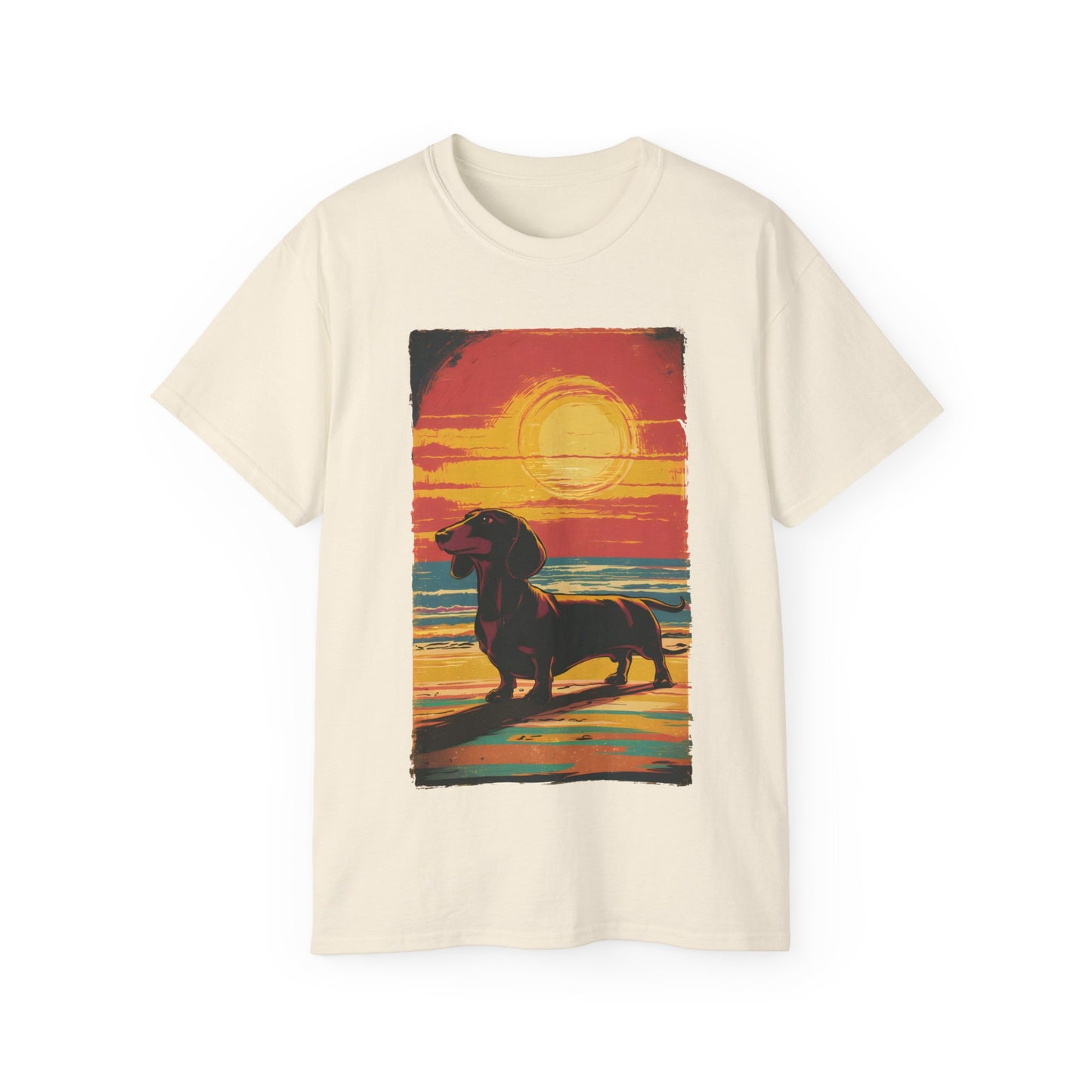 Vintage Dachshund Lover 60s 70s Retro Vintage Sunset Unisex Organic T-Shirt