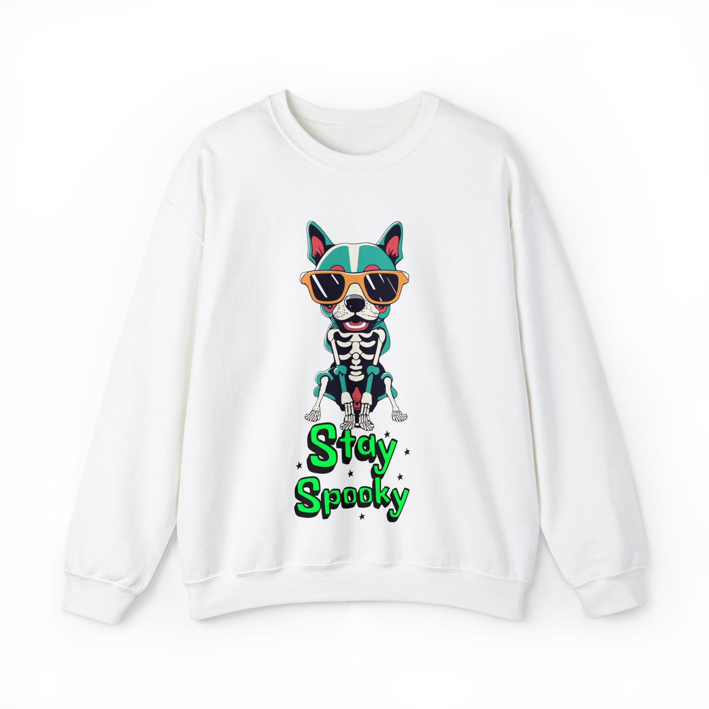 Cute Funny Stay Spooky Skeleton Dog Unisex Crewneck Sweatshirt