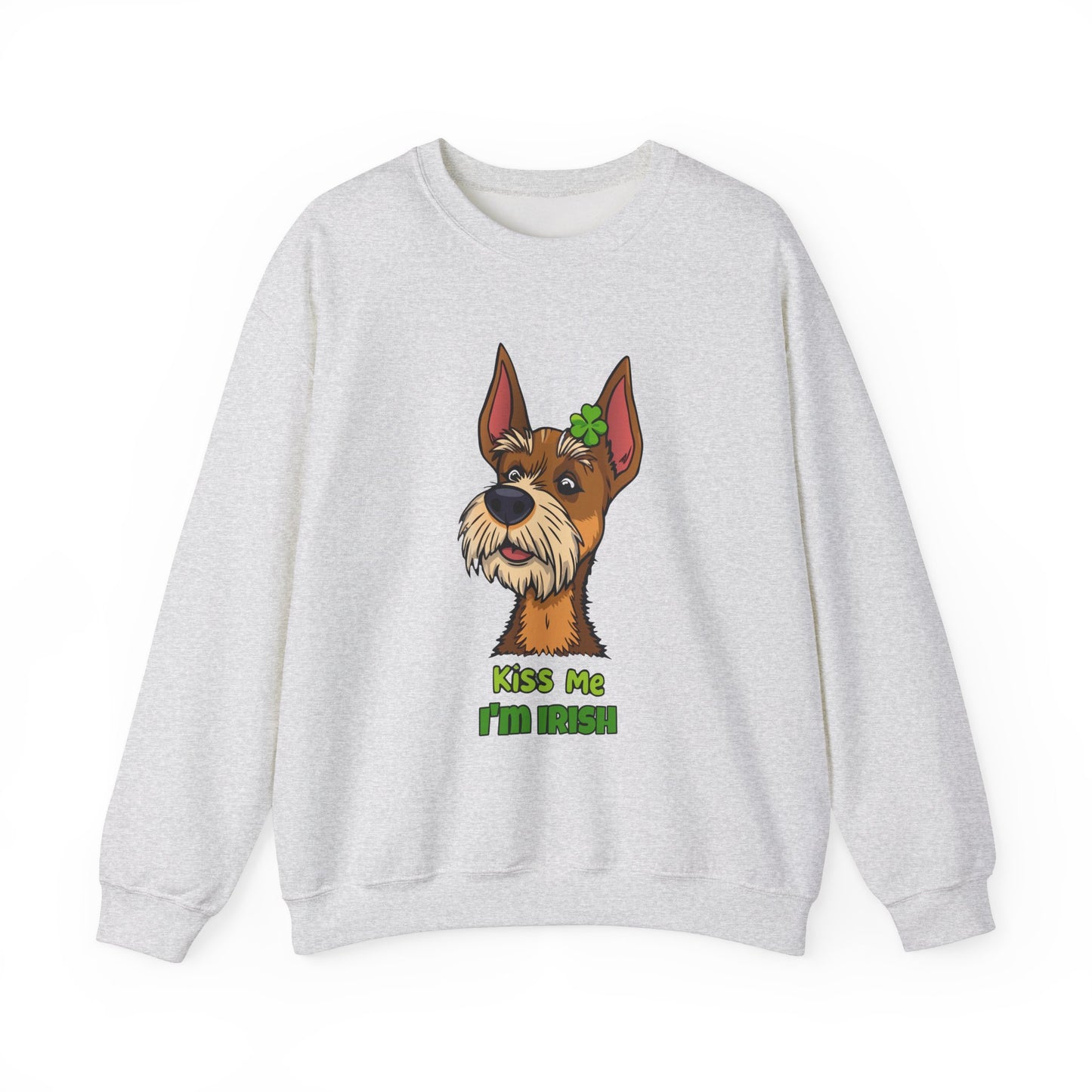 Cute Dog Cartoon Irish Terrier Kiss Me I'm Irish Meme Crewneck Sweatshirt