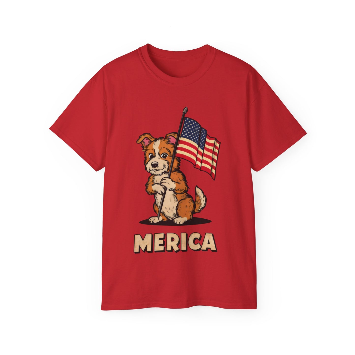 Cute Dog Cartoon Fourth of July Merica Organic T-Shirt