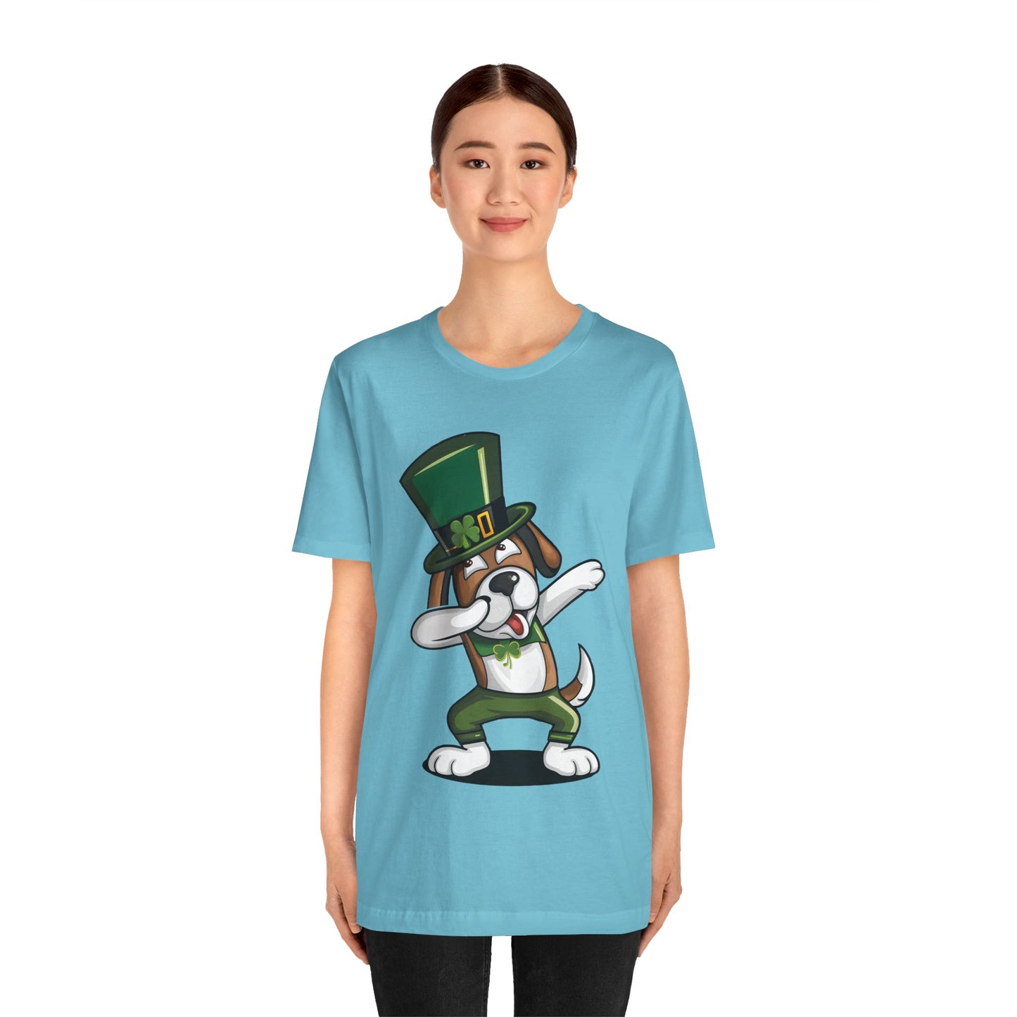 Cute Cartoon St Patrick's Day Dog Dabbing Unisex Jersey Short Sleeve Tee