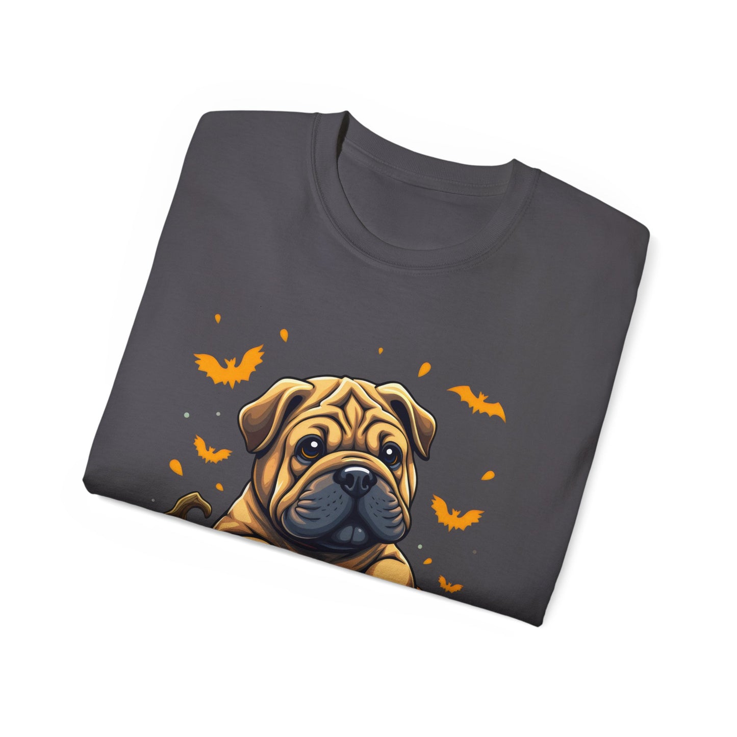 Cute Dog Cartoon Shar Pei Halloween Trick or Treat Unisex Organic T-Shirt