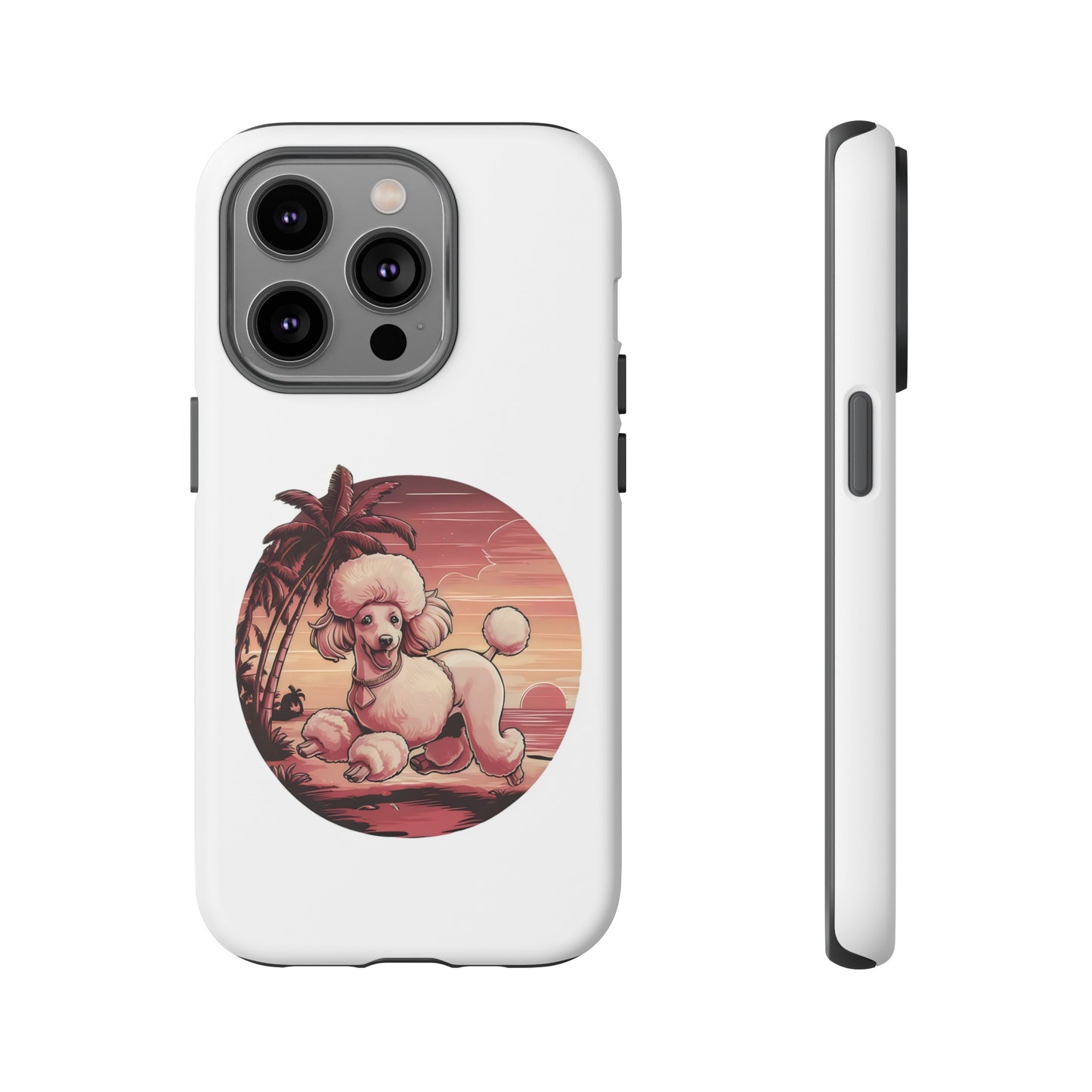 Cute Cartoon Poodle 80s Vintage Sunset Retro iPhone Tough Cases