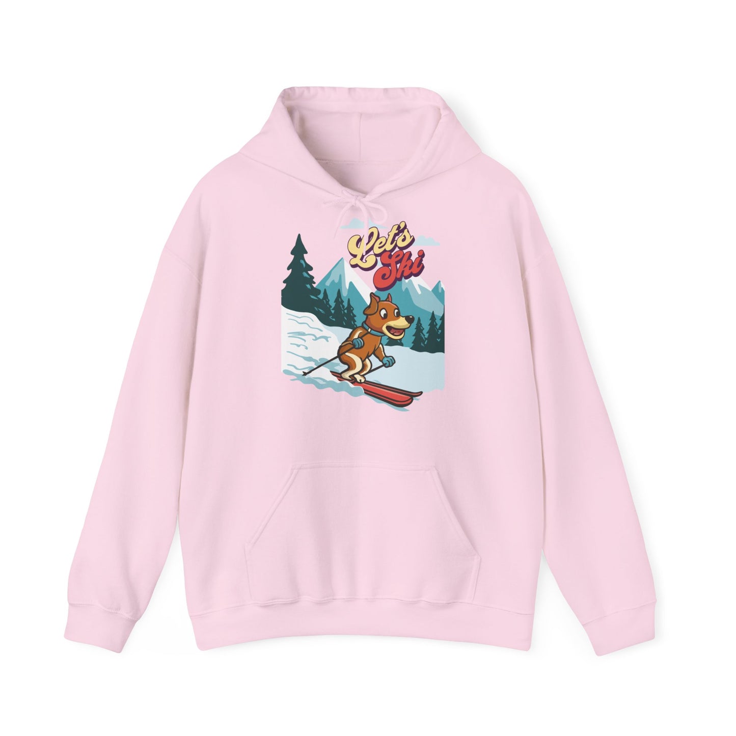 Cute Funny Dog Cartoon Let's Ski Unisex Hooded Sweatshirt