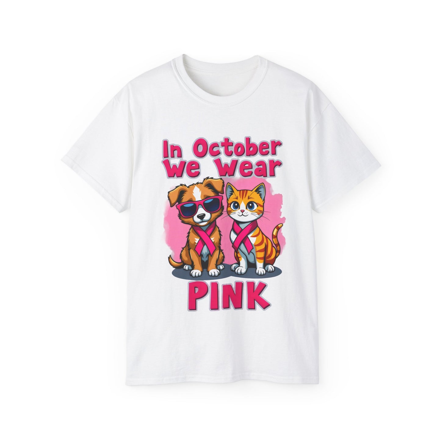 Cute Pet Cartoon In October We Wear Pink Unisex Organic T-Shirt