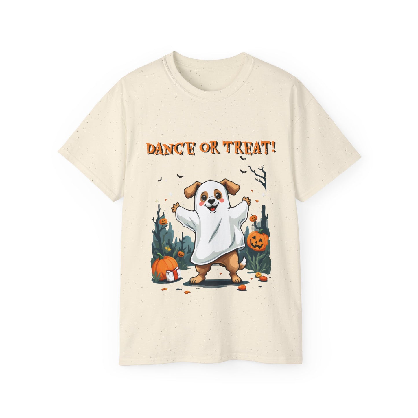 Cute Funny Dog Cartoon Dance or Treat Halloween Meme Organic T-Shirt