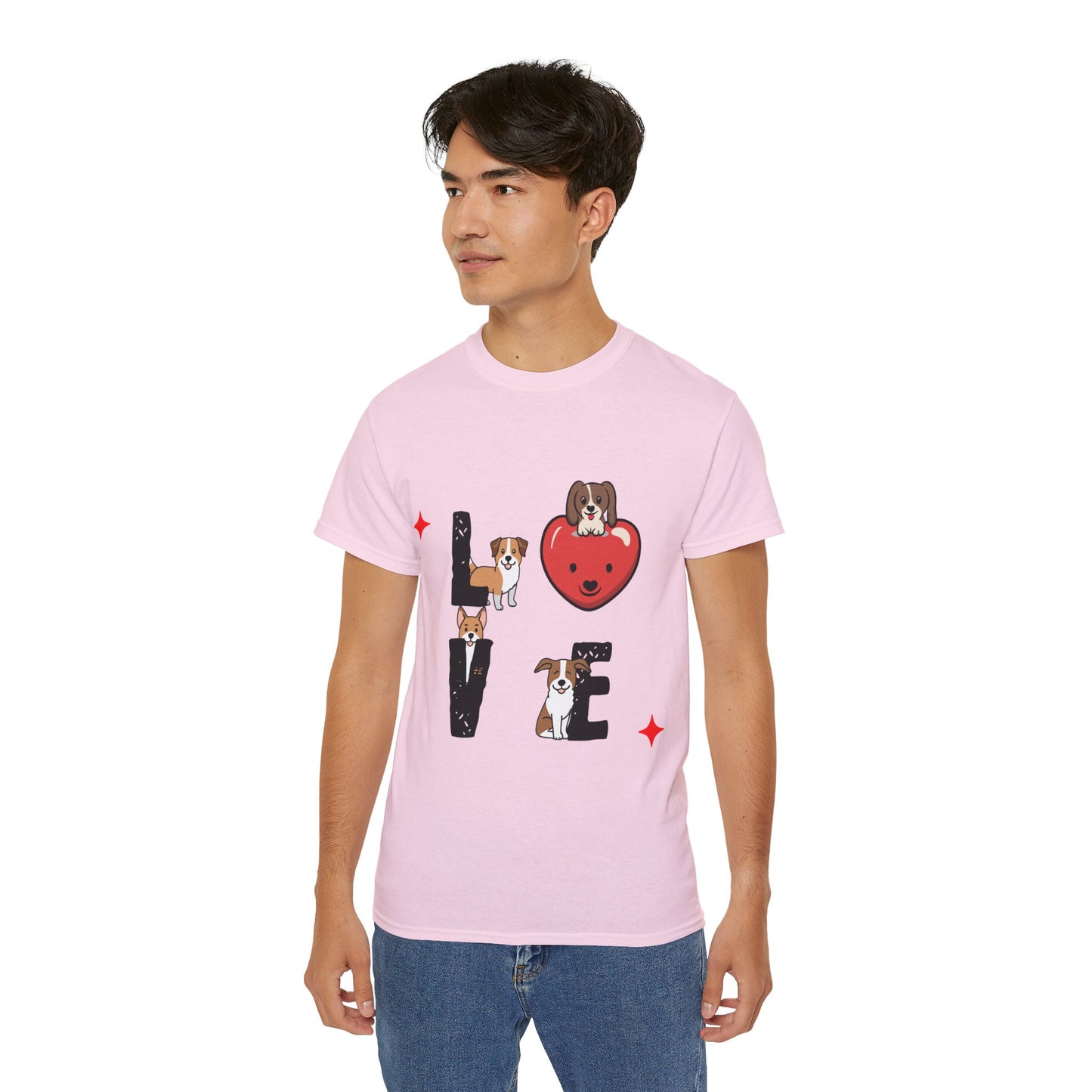 Cute Dog Cartoon Valentine's Day Love Unisex Organic T-Shirt