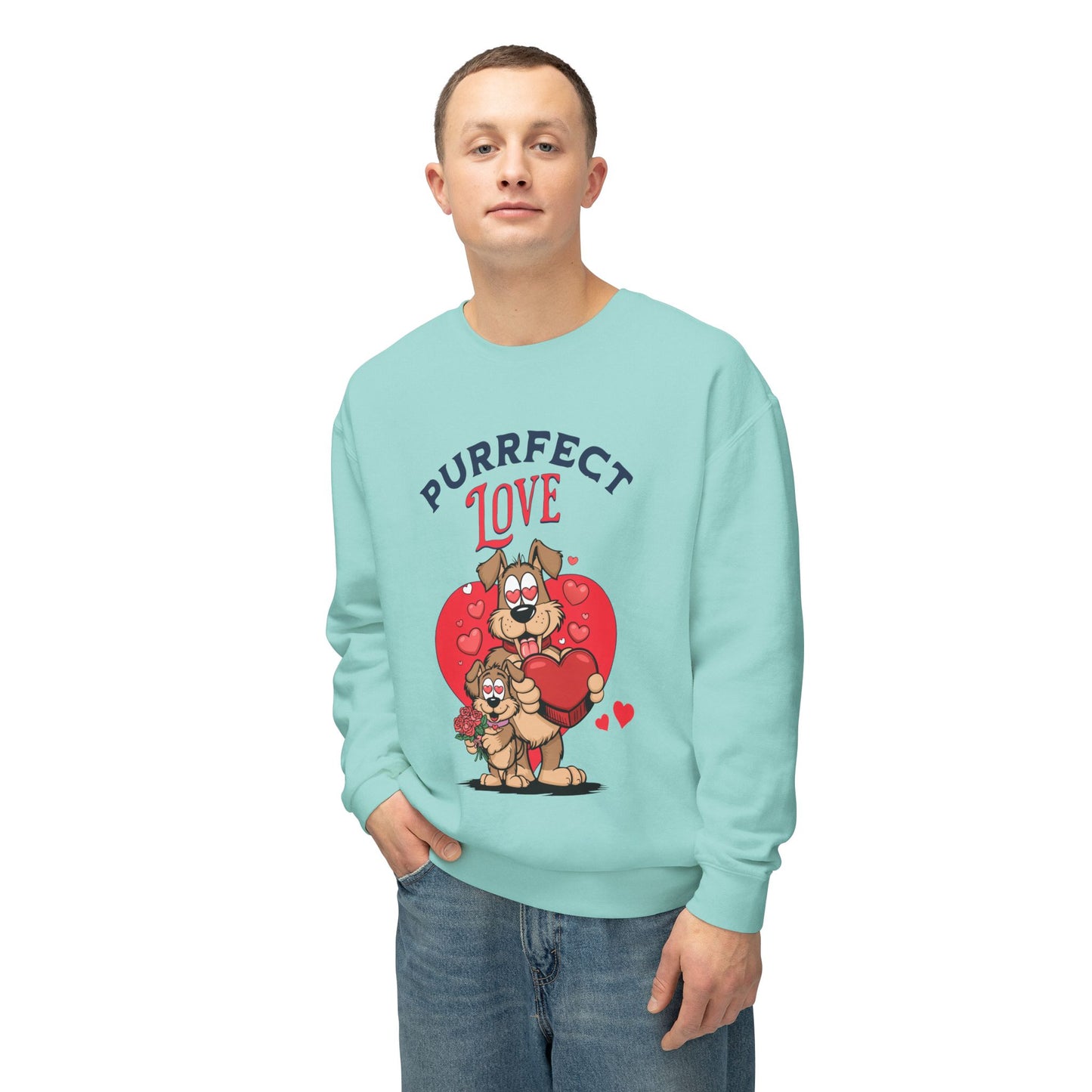 Cute Dog Cartoon Purrfect Love Valentine's Day Crewneck Sweatshirt