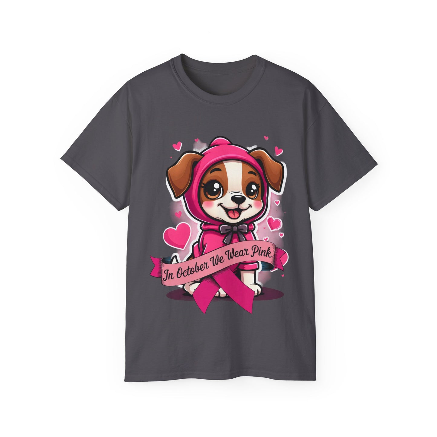 Cute Dog Cartoon In October We Wear Pink Unisex Organic T-Shirt