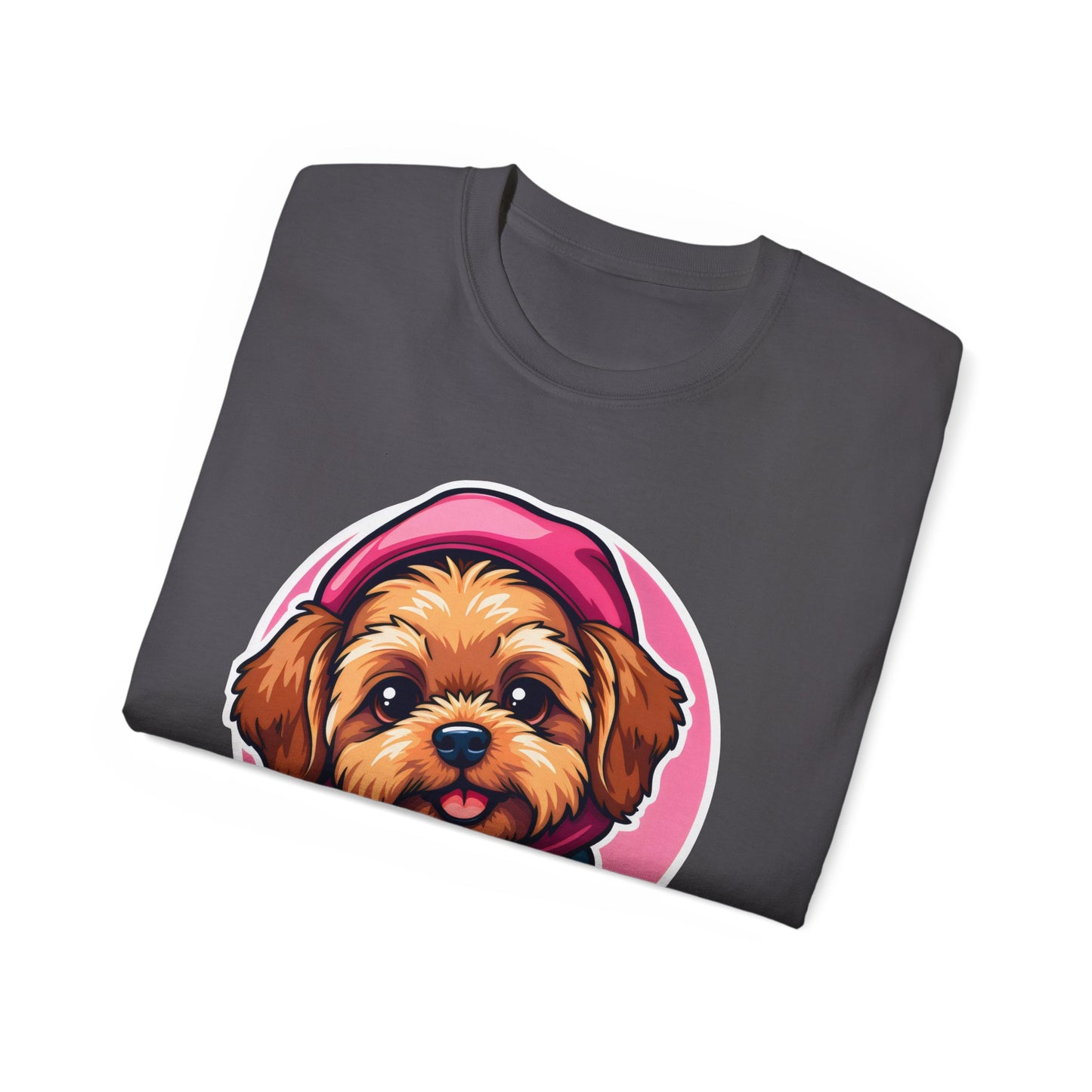 Poodle Dog Cartoon Pink Ribbon Breast Cancer Awareness Unisex Organic T-Shirt