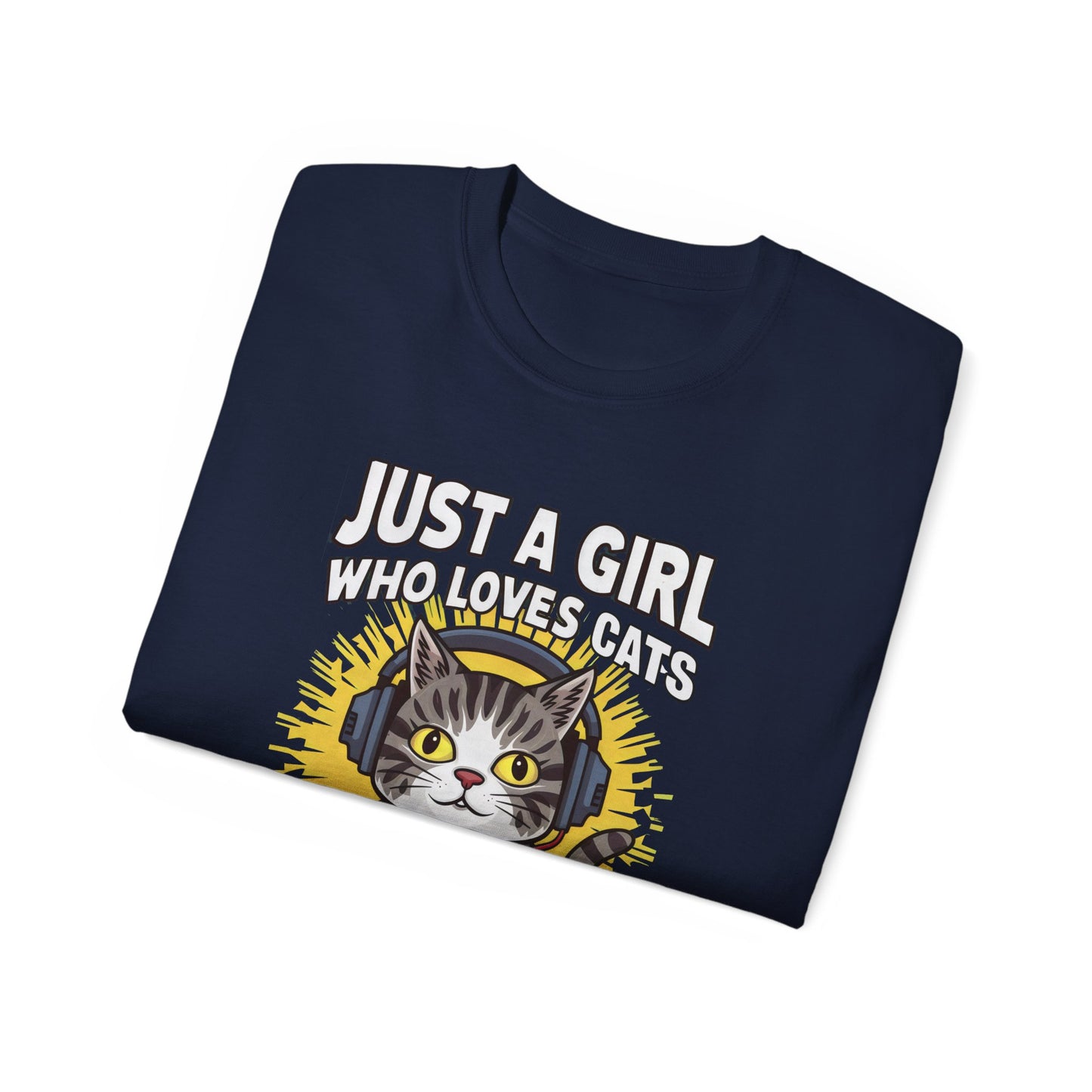 Cute Cartoon Just a Girl Who Loves Cats and Gaming Organic T-Shirt