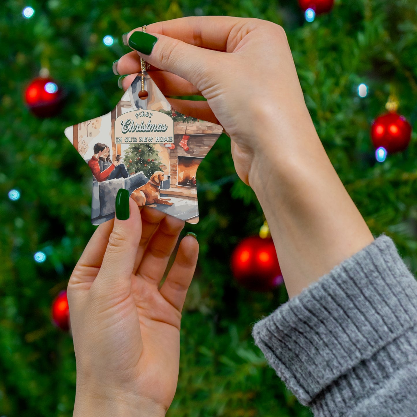 First Christmas in Our New Home Dog Lover Ceramic Ornament, 4 Shapes