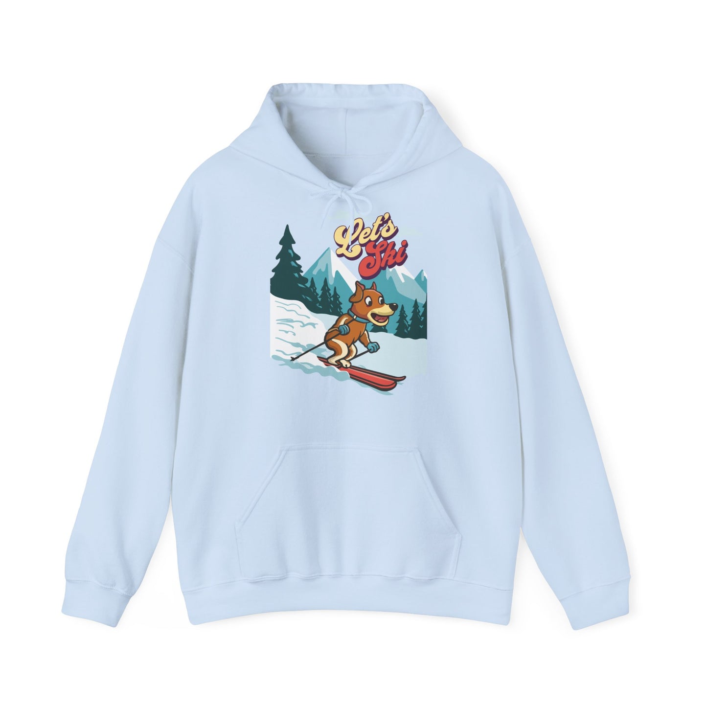 Cute Funny Dog Cartoon Let's Ski Unisex Hooded Sweatshirt