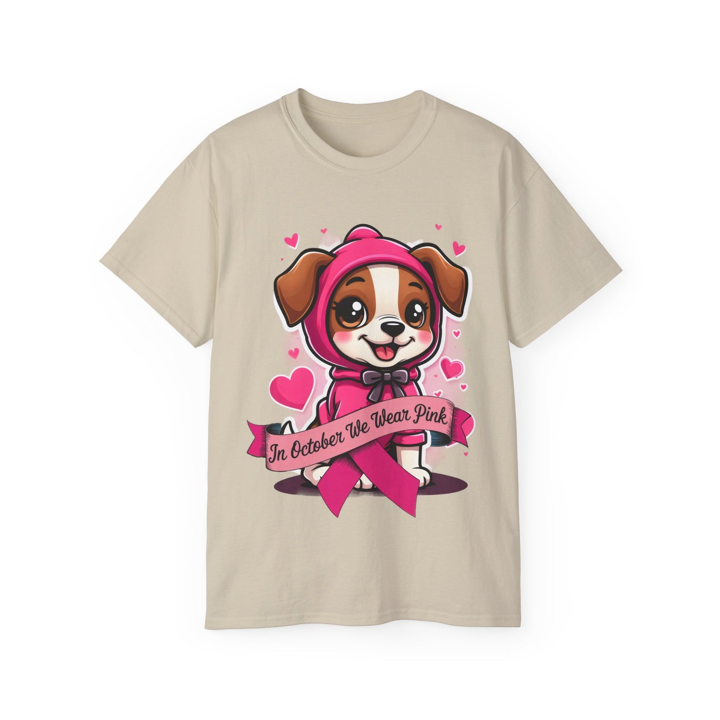 Cute Dog Cartoon In October We Wear Pink Unisex Organic T-Shirt