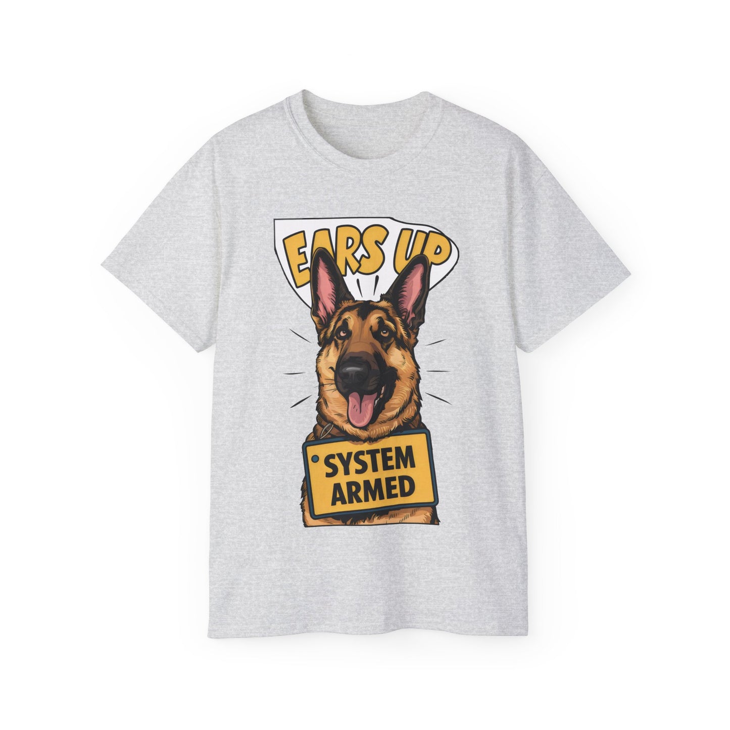 Cute Dog Cartoon Ears Up System Armed Meme Unisex Organic T-Shirt