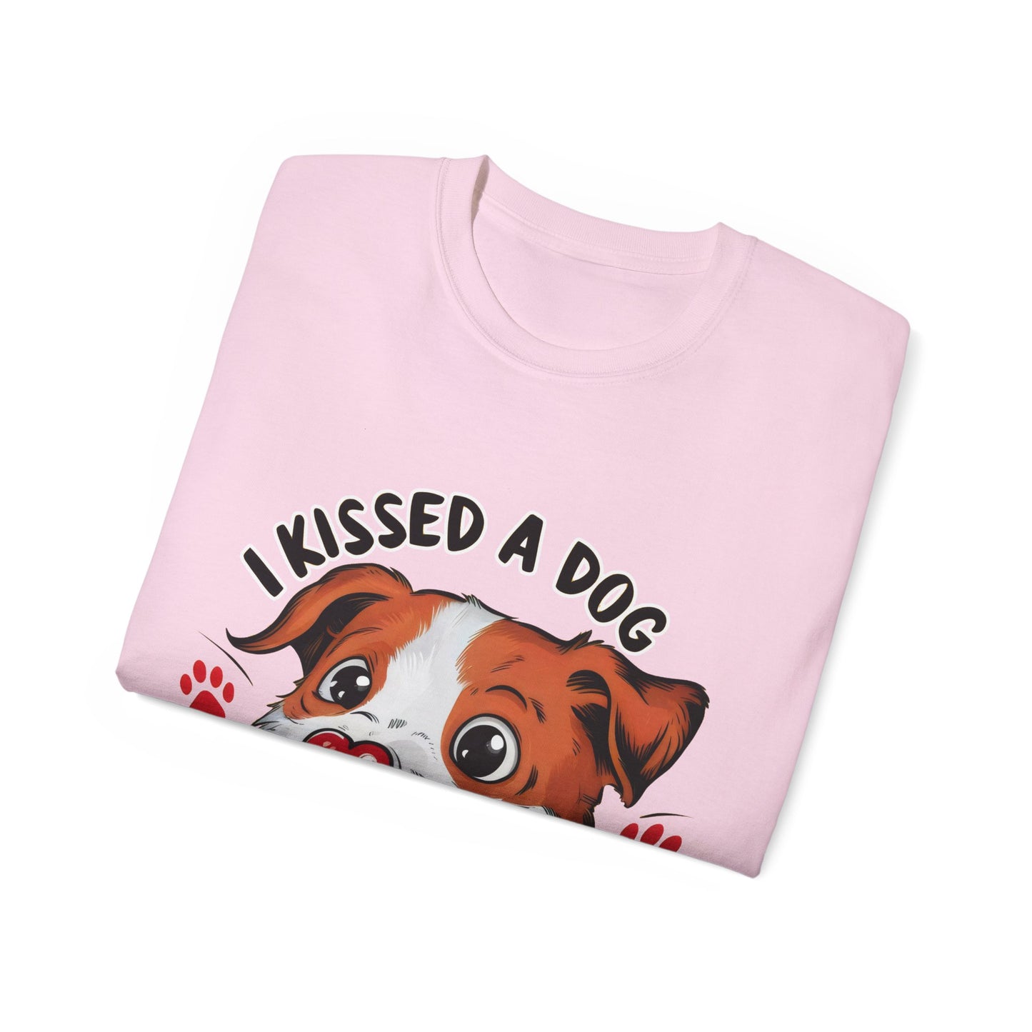 Cute Funny Cartoon I Kissed a Dog and I Like It Meme Unisex Organic T-Shirt