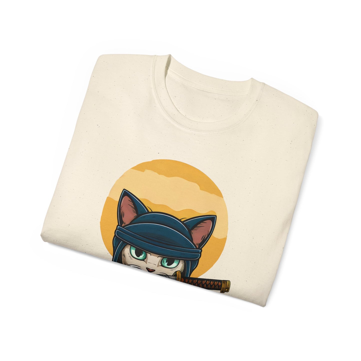 Cute Cartoon Samurai Ninja Cat Organic T-Shirt