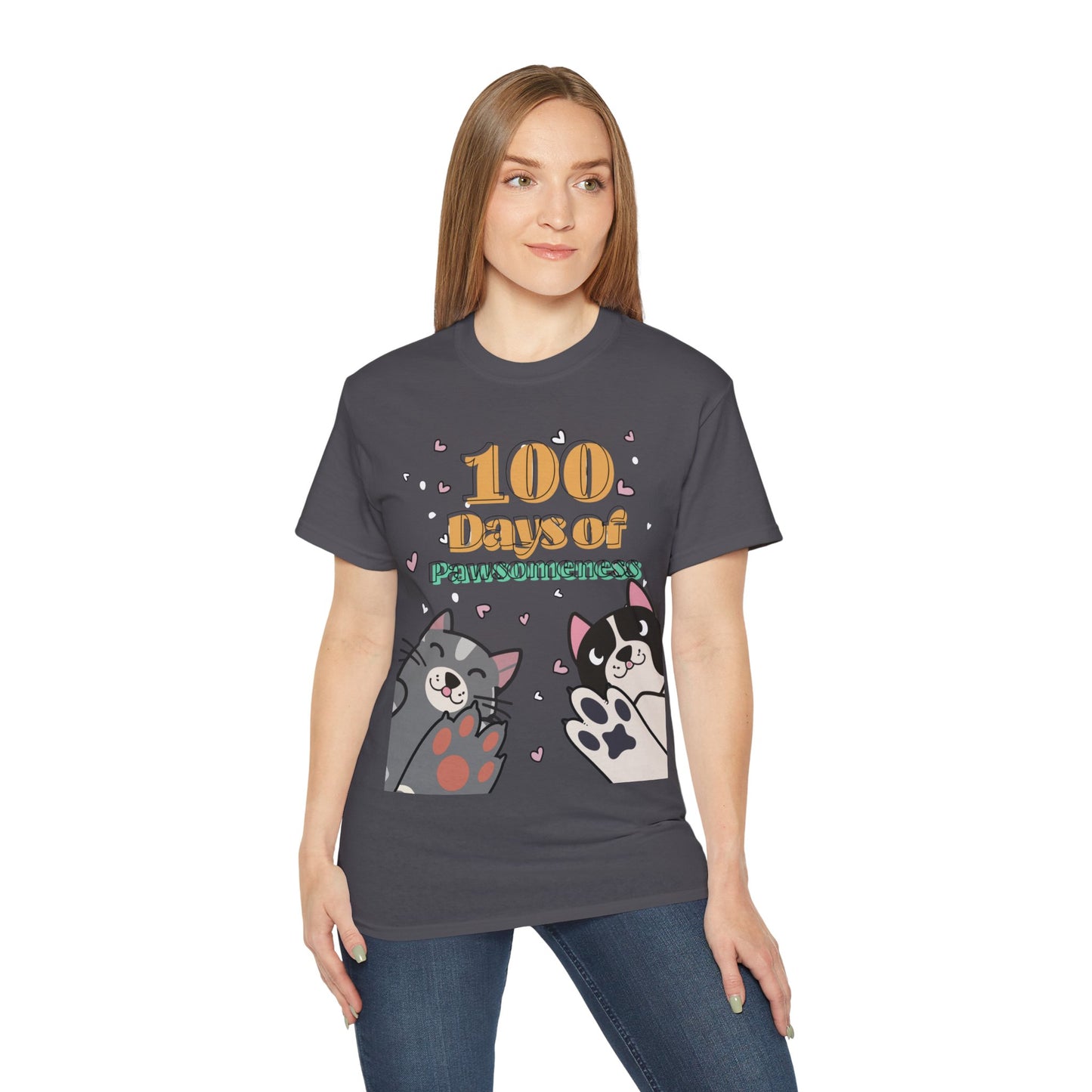 Cute Funny 100 Days of Pawsomeness Pet Lover Unisex Organic T-Shirt