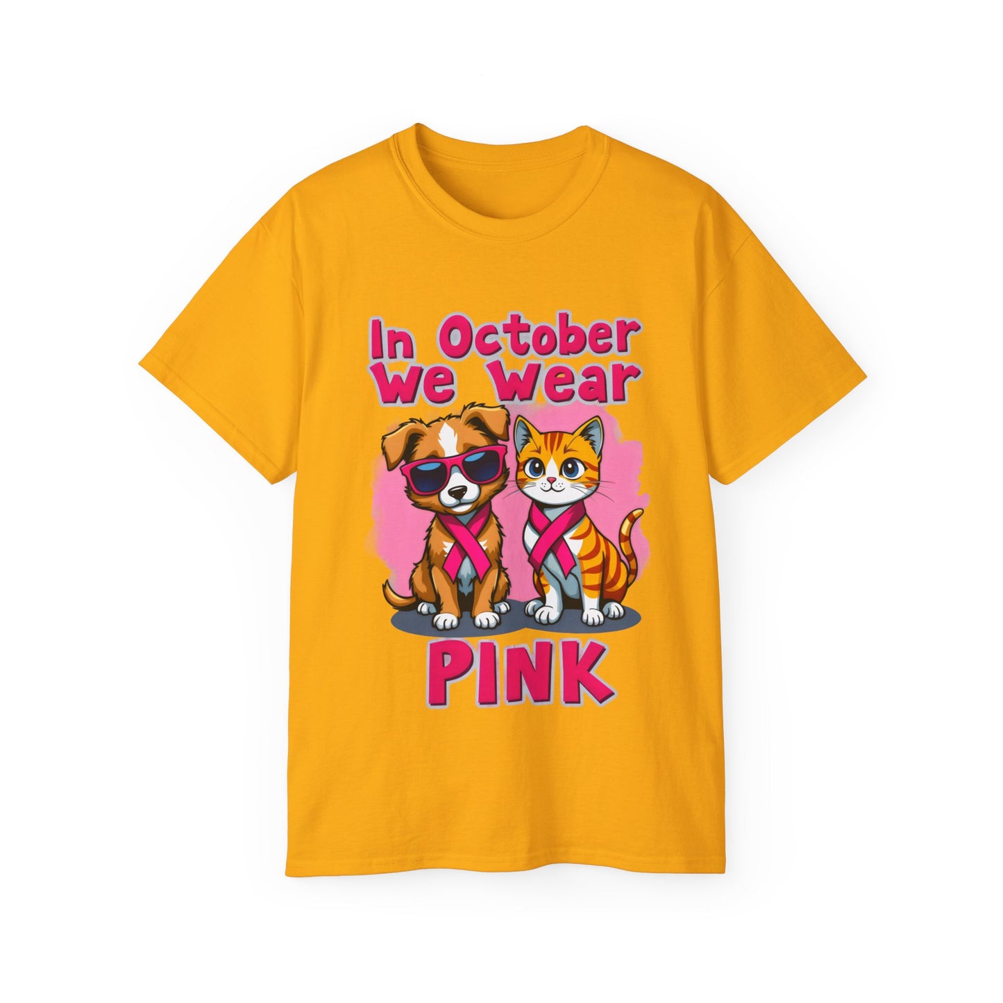 Cute Pet Cartoon In October We Wear Pink Unisex Organic T-Shirt