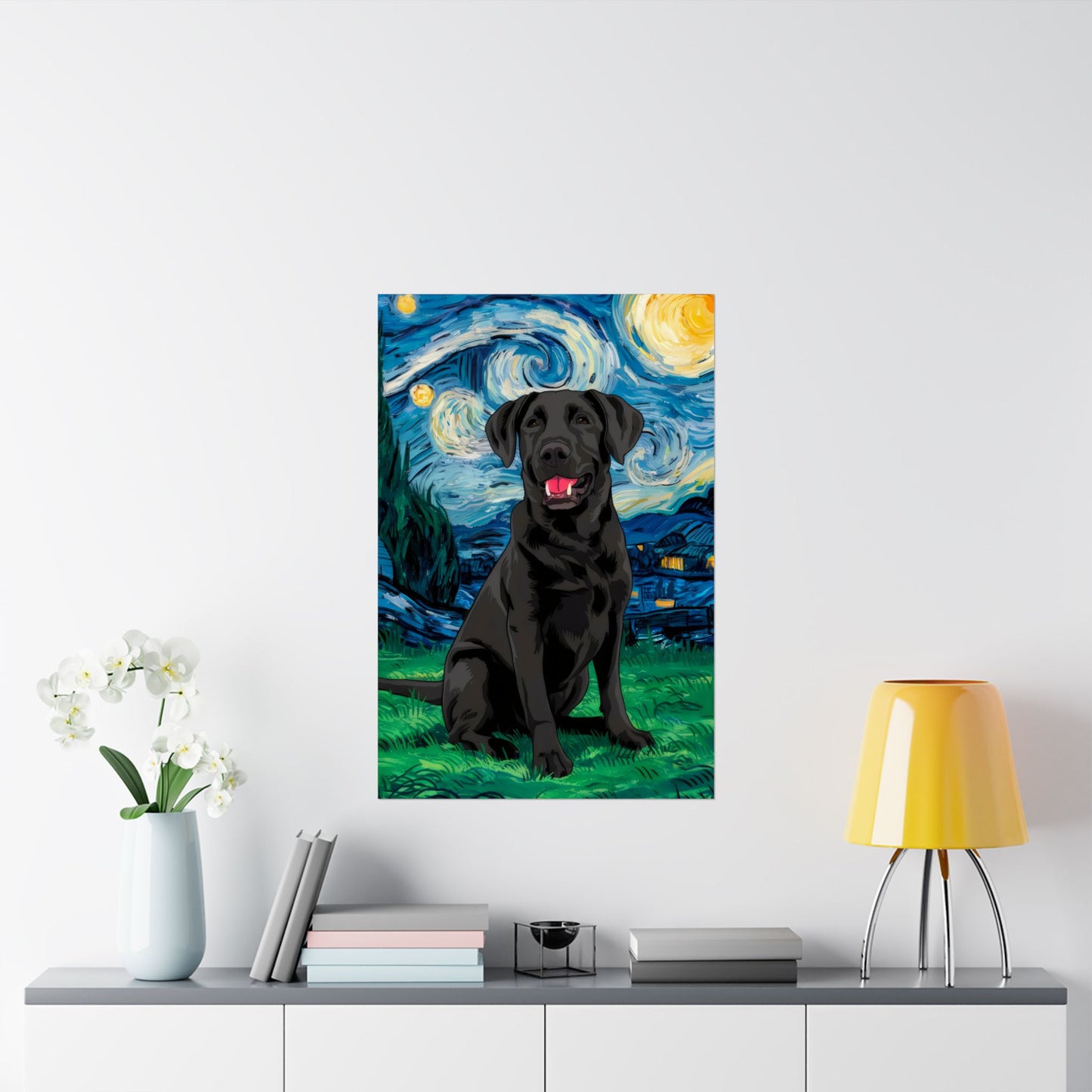 Cute Labrador Van Gogh Starry Night Matte Vertical Posters