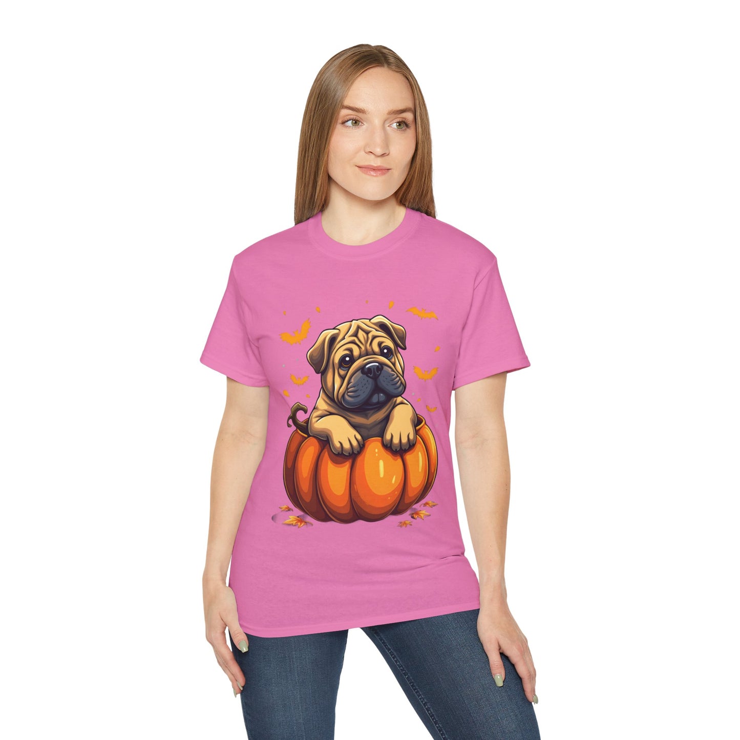 Cute Dog Cartoon Shar Pei Halloween Trick or Treat Unisex Organic T-Shirt