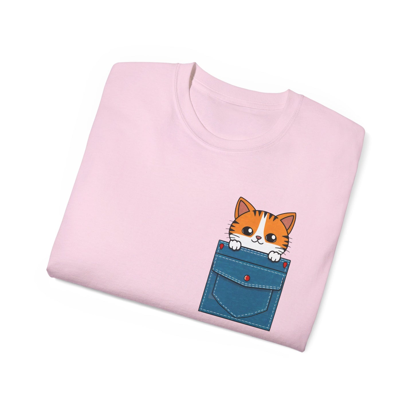 Cute Cartoon Cat in Pocket Unisex Organic T-Shirt