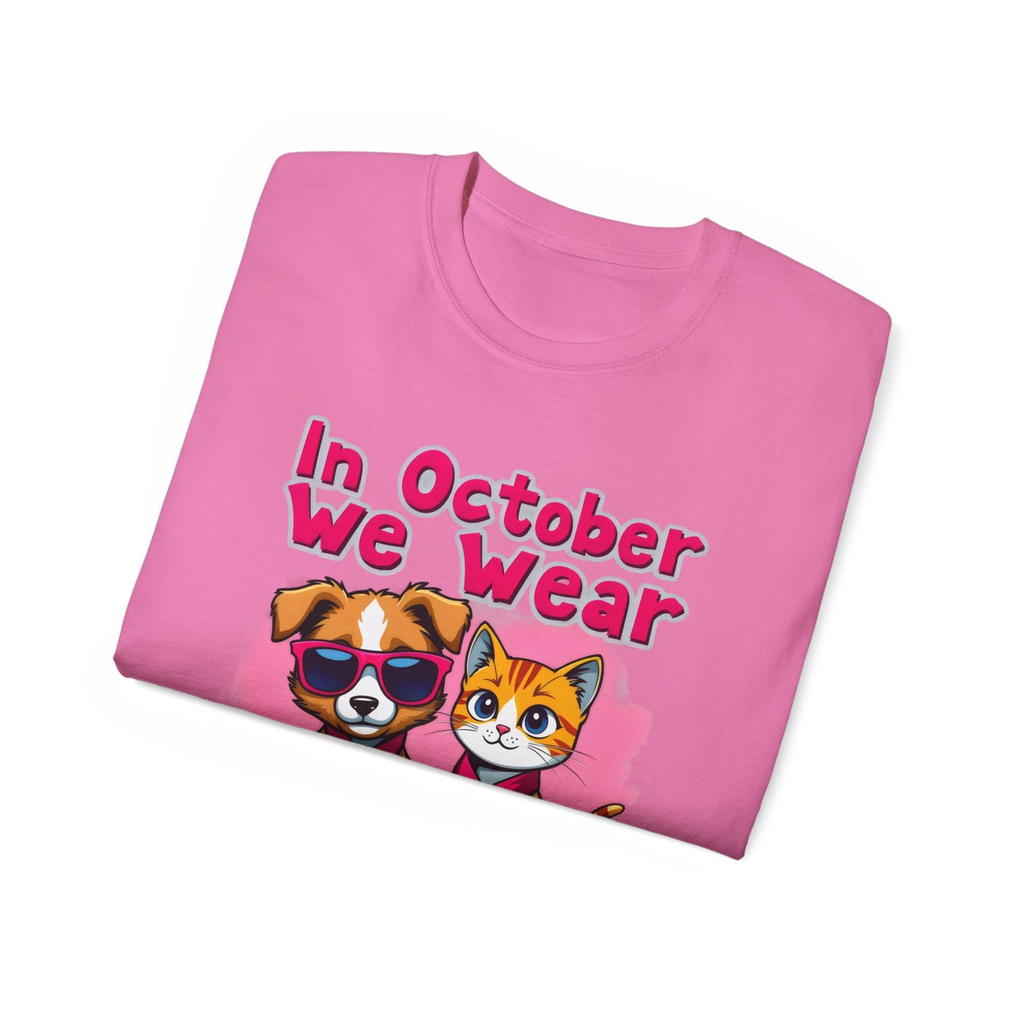 Cute Pet Cartoon In October We Wear Pink Unisex Organic T-Shirt