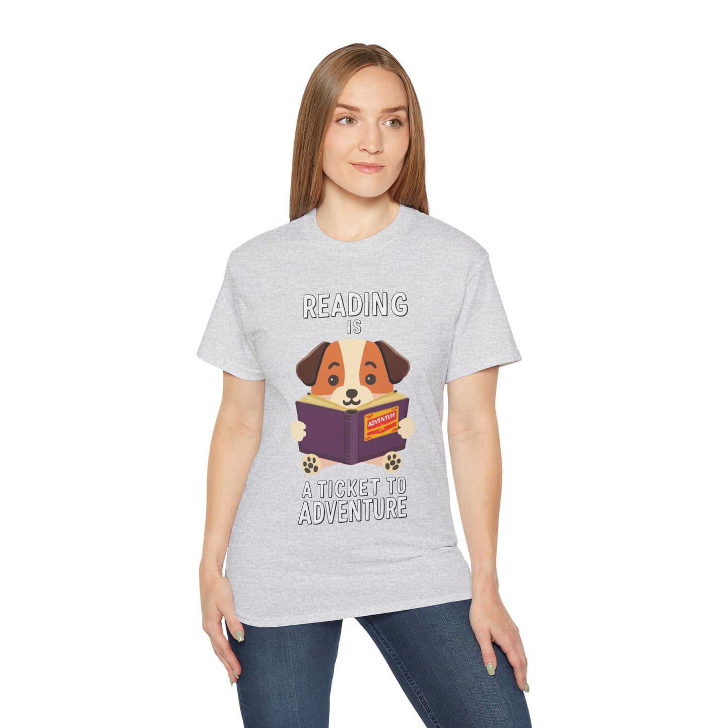 Cute Cartoon Reading is a Ticket to Adventure Unisex Organic T-Shirt