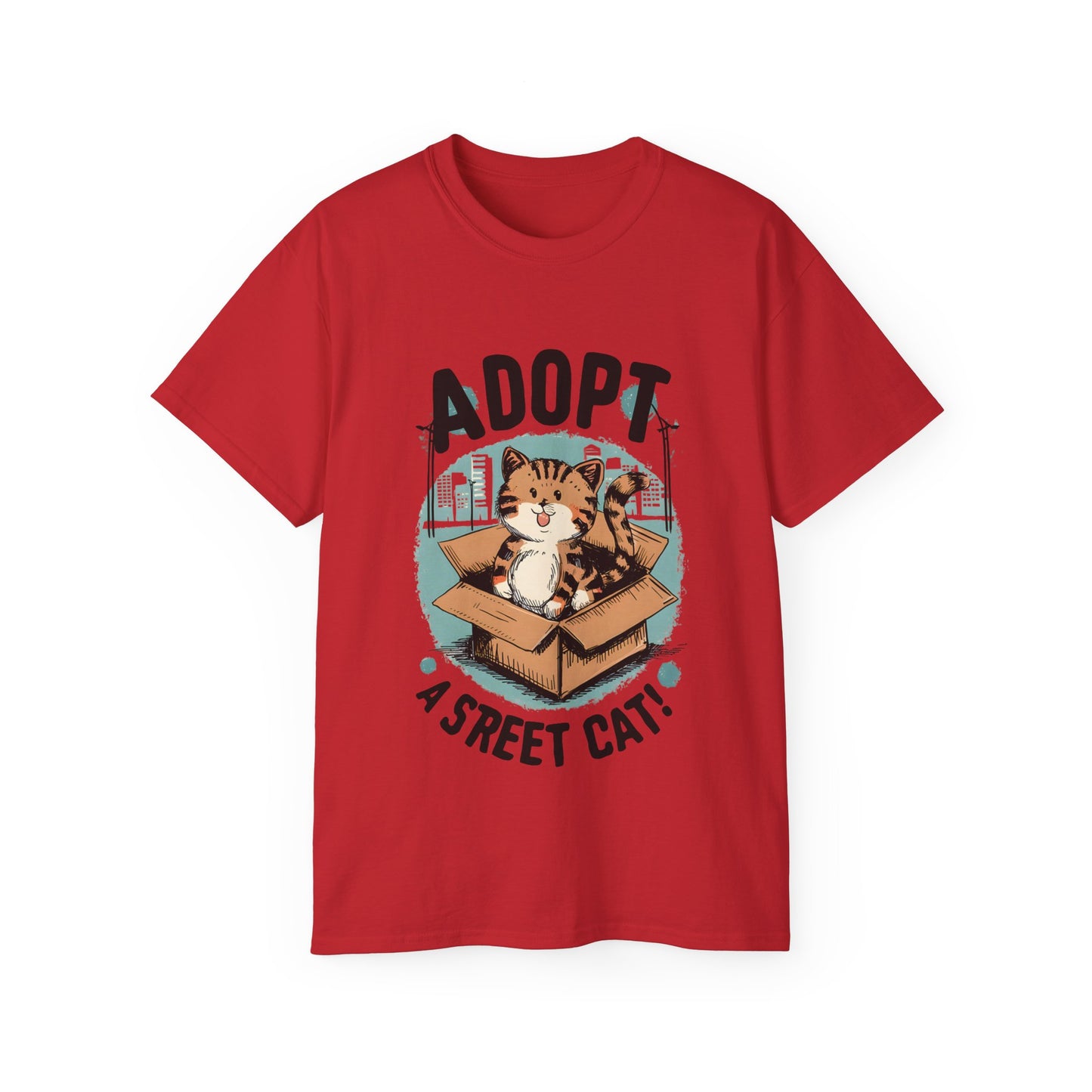 Cute Cat Cartoon Adopt a Street Cat Unisex Organic T-Shirt