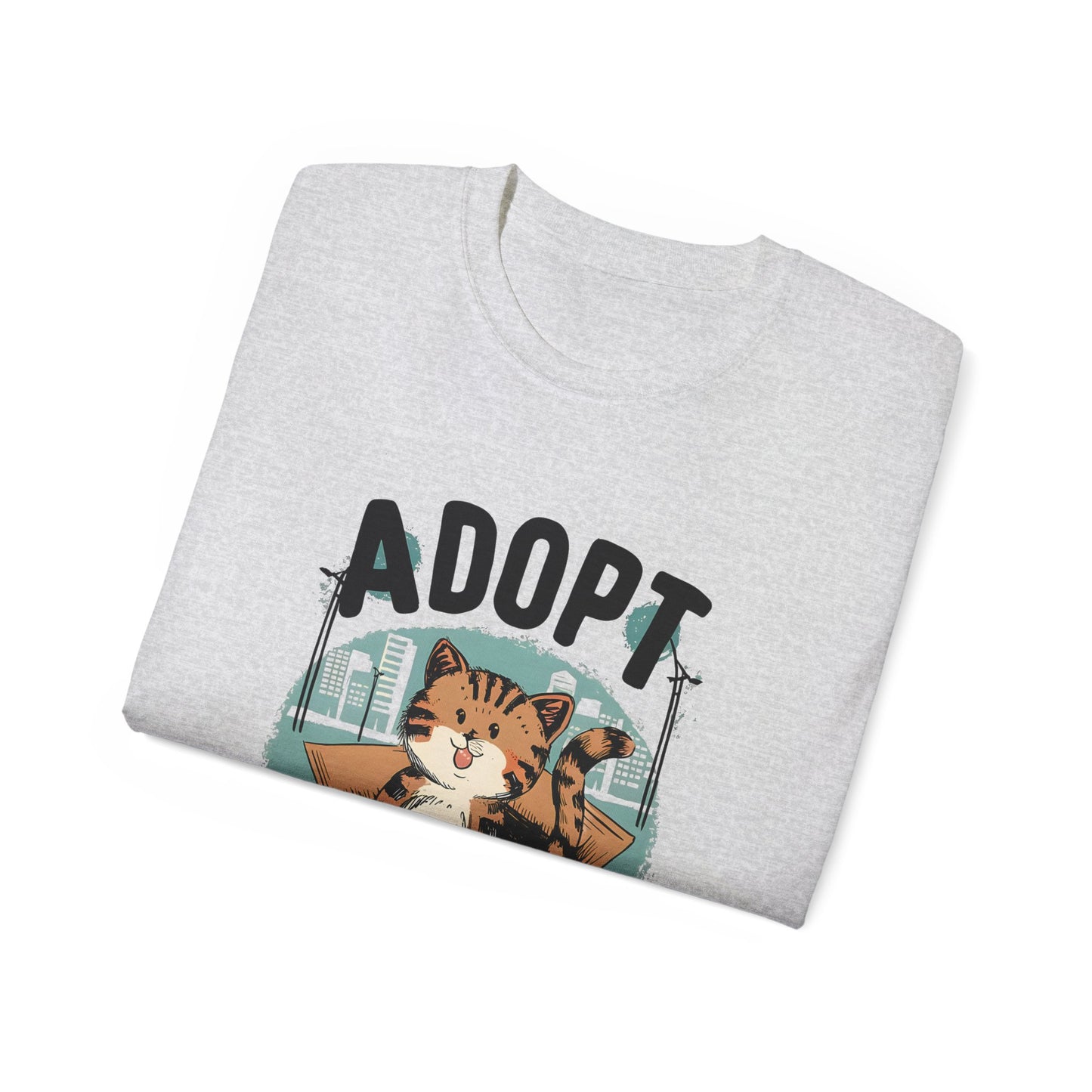 Cute Cat Cartoon Adopt a Street Cat Unisex Organic T-Shirt